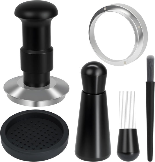 58mm Espresso Tamper Set, 5-IN-1 Espresso Accessories Kit with Coffee Tamper, WDT Tool, Dosing Funnel, Non-slip Mat and Cleaning Brush