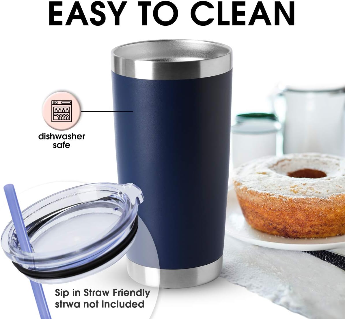 HASLE OUTFITTERS 20oz Tumblers Bulk Stainless Steel Cup with Lid Double Wall Vacuum Insulated Coffee Mug for Cold & Hot Drinks 8 Pack, Navy