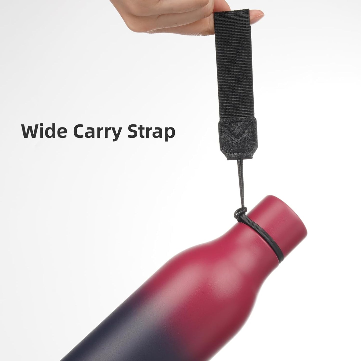 Insulated Water Bottle with Strap,18 oz Double Wall Stainless Steel Vacuum Bottles Metal Water Flask,Rosy Red