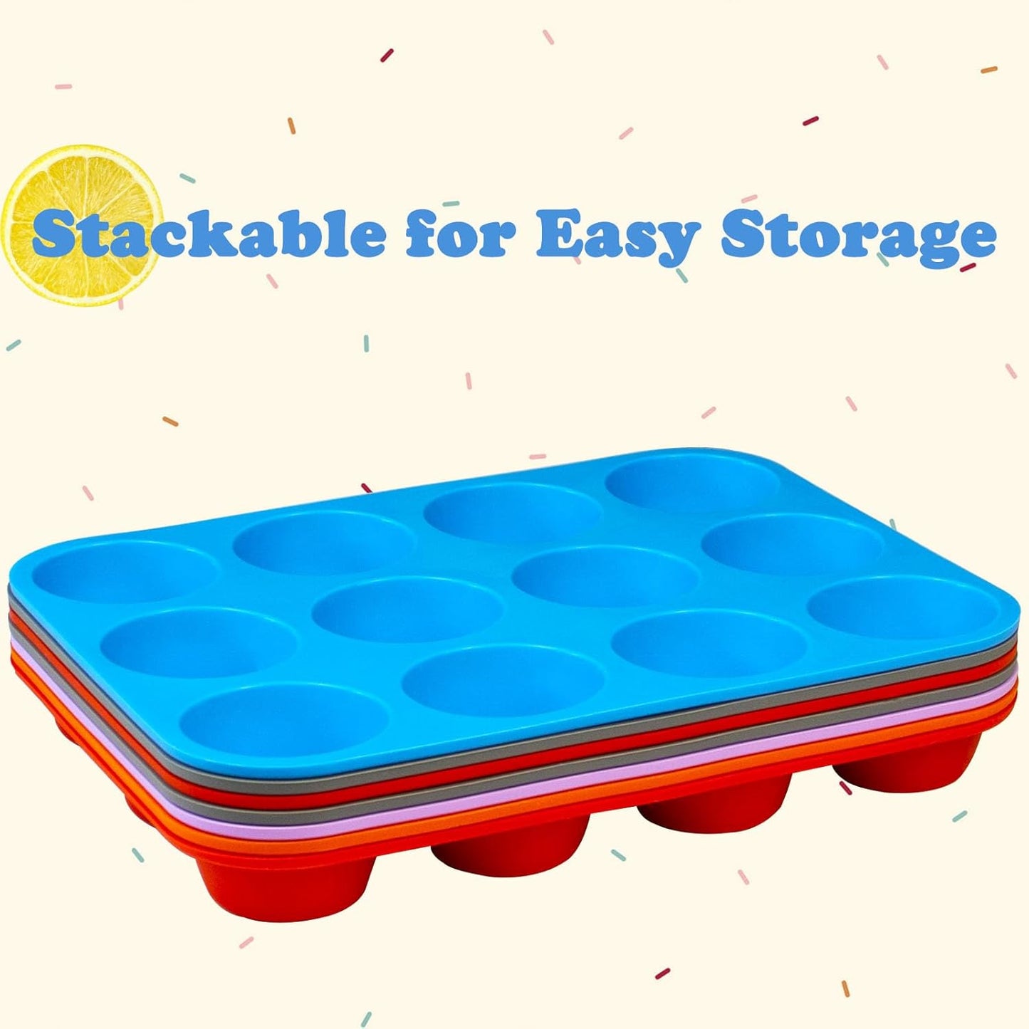 12 Cups Silicone Mini Muffin Pan Set, Nonstick Mini Cupcake Pans, BPA Free Small Muffin Tin for Baking, Set of 2 (Orange+Purple)