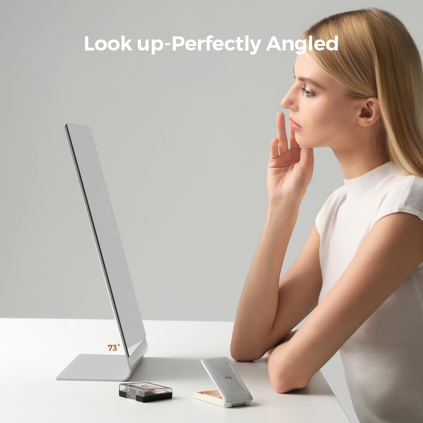 Frameless Makeup Mirror for Desk, 15 Inch Aluminum Standing Table Mirror, Large Counter Top Mirror