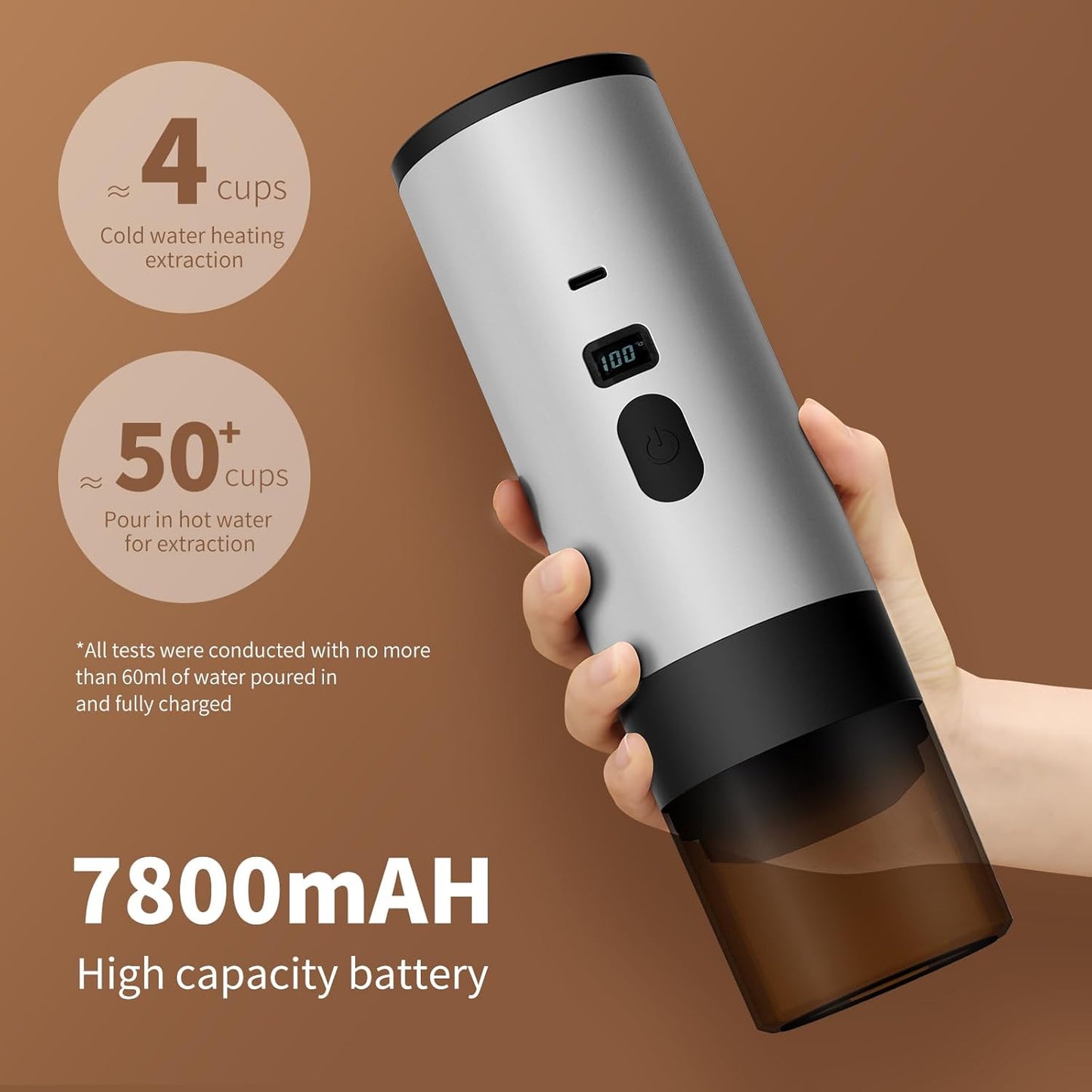 3-in-1 Portable Coffee Maker, Espresso Machine, Self-Heating Travel Coffee Maker Compatible with NS, DG Pods & Ground Coffee, Small Mini Espresso Machine for Car Camping, Hiking With Stand (grey)