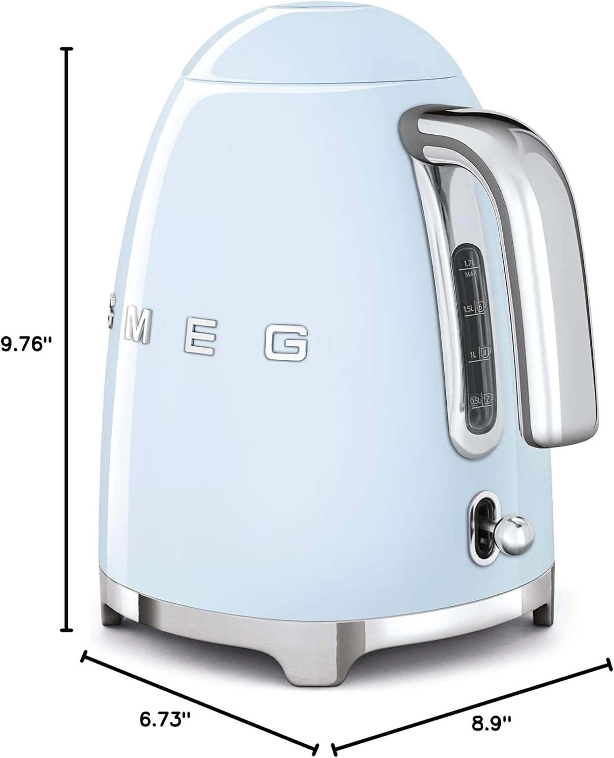 SMEG 50's Retro Style Electric Water Kettle with Automatic Shutoff, Removable Base, and Water Indicator, KLF03PBUS, Pastel Blue