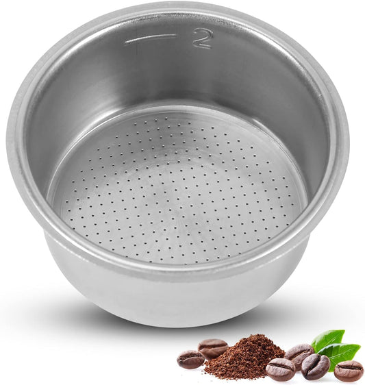 Double Cup Stainless Steel Coffee Filter 51mm, Double Layer Pressurized Filter for Portafilter Coffee Machine, Dual Non-pressurized Coffee Machine Replacement Accessories