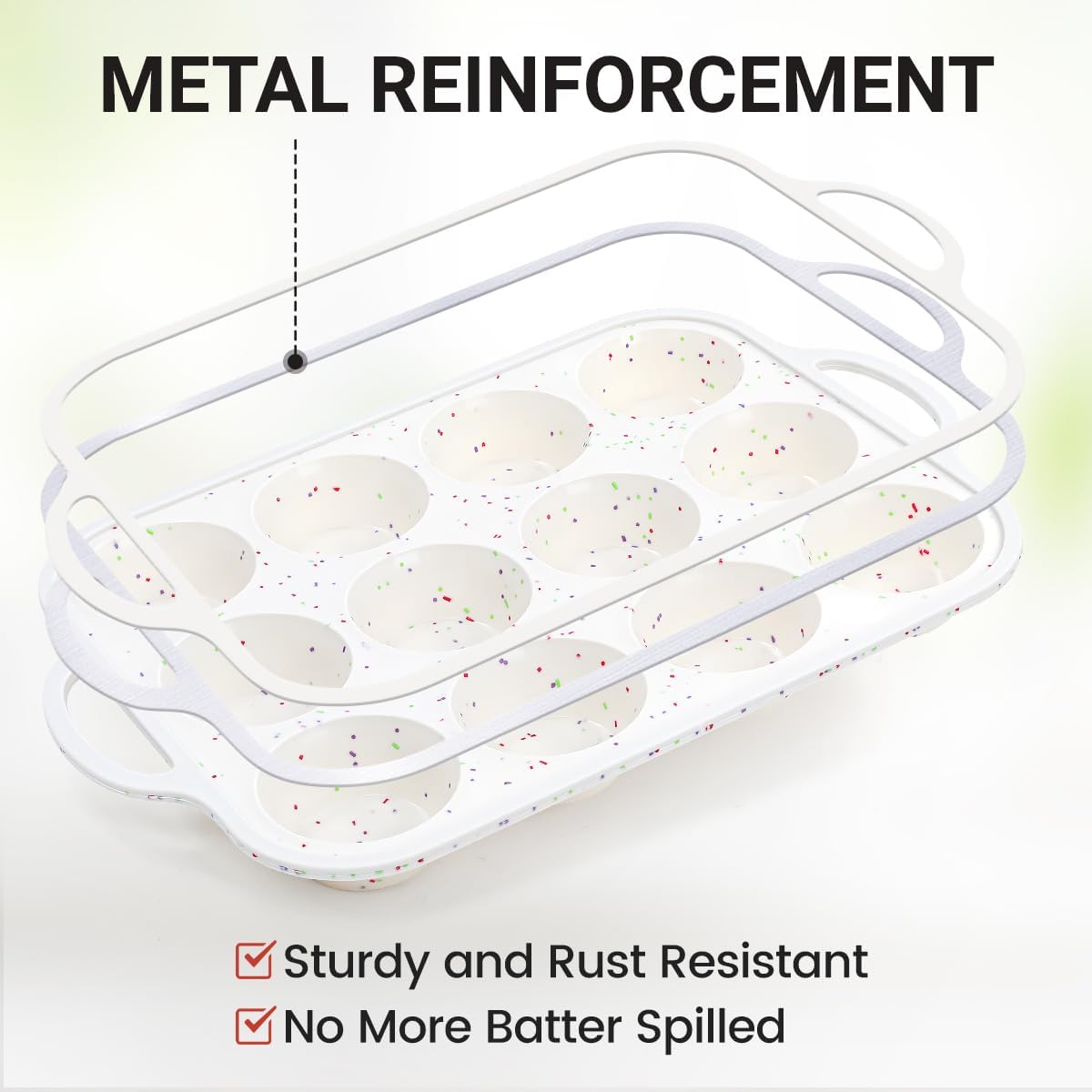 Silicone Muffin Pans for Baking, Metal Reinforced Frame Jumbo 6 Cups & Regular 12 Cups Cupcake Pan Nonstick Muffin Pan for Homemade Baking Easy to Handle