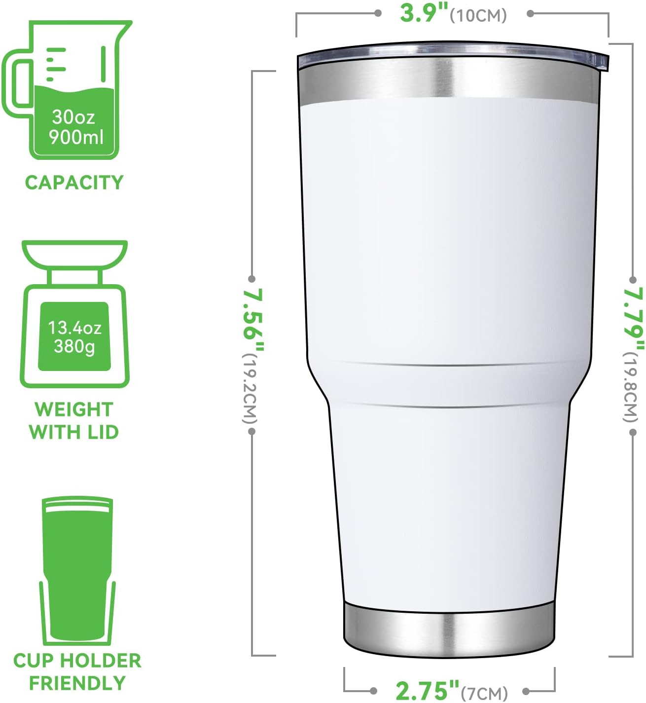 DOMICARE 30 oz Tumbler with Lid and Straw, Stainless Steel Tumblers Bulk, Insulated Vacuum Double Wall Travel Coffee Mug, Durable Powder Coated Tumbler Cups (White, 8)