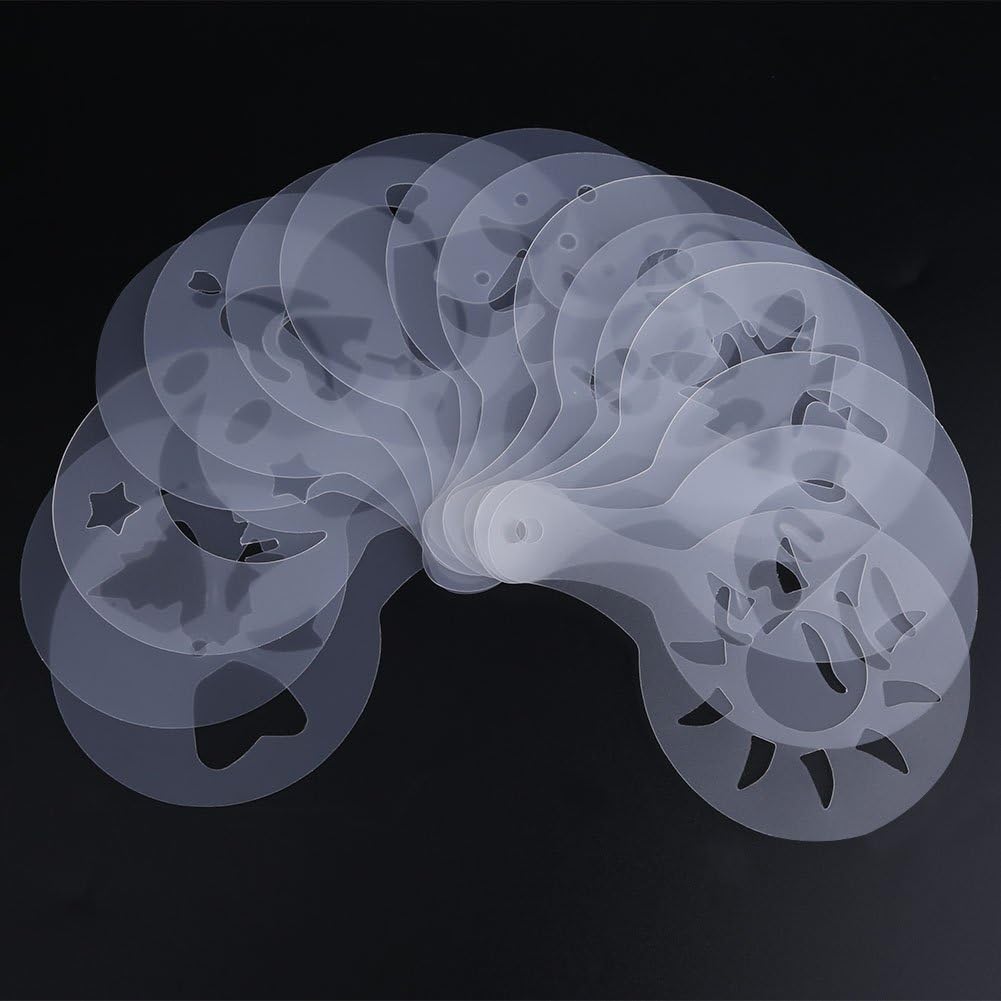 16PCS Coffee Stencils,Plastic Cappuccino Chocolate Latte Art DIY Stencils Tools