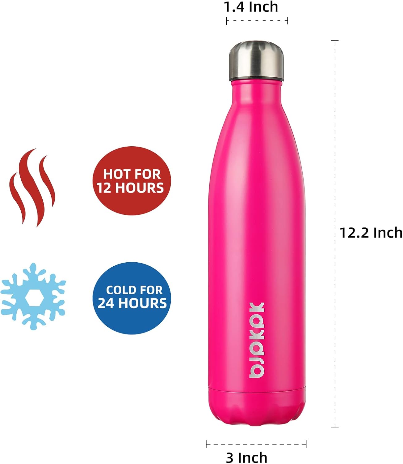 BJPKPK 25oz Insulated Stainless Steel Water Bottles,Sports Water Bottles Keep Cold for 24 Hours and Hot for 12 Hours,Pink