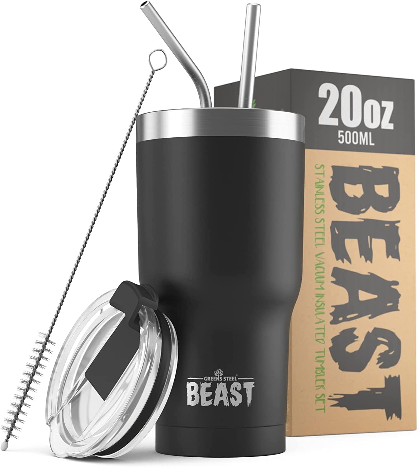 Beast 20 oz Tumbler Stainless Steel Vacuum Insulated Coffee Ice Cup Double Wall Travel Flask (Matte Black)