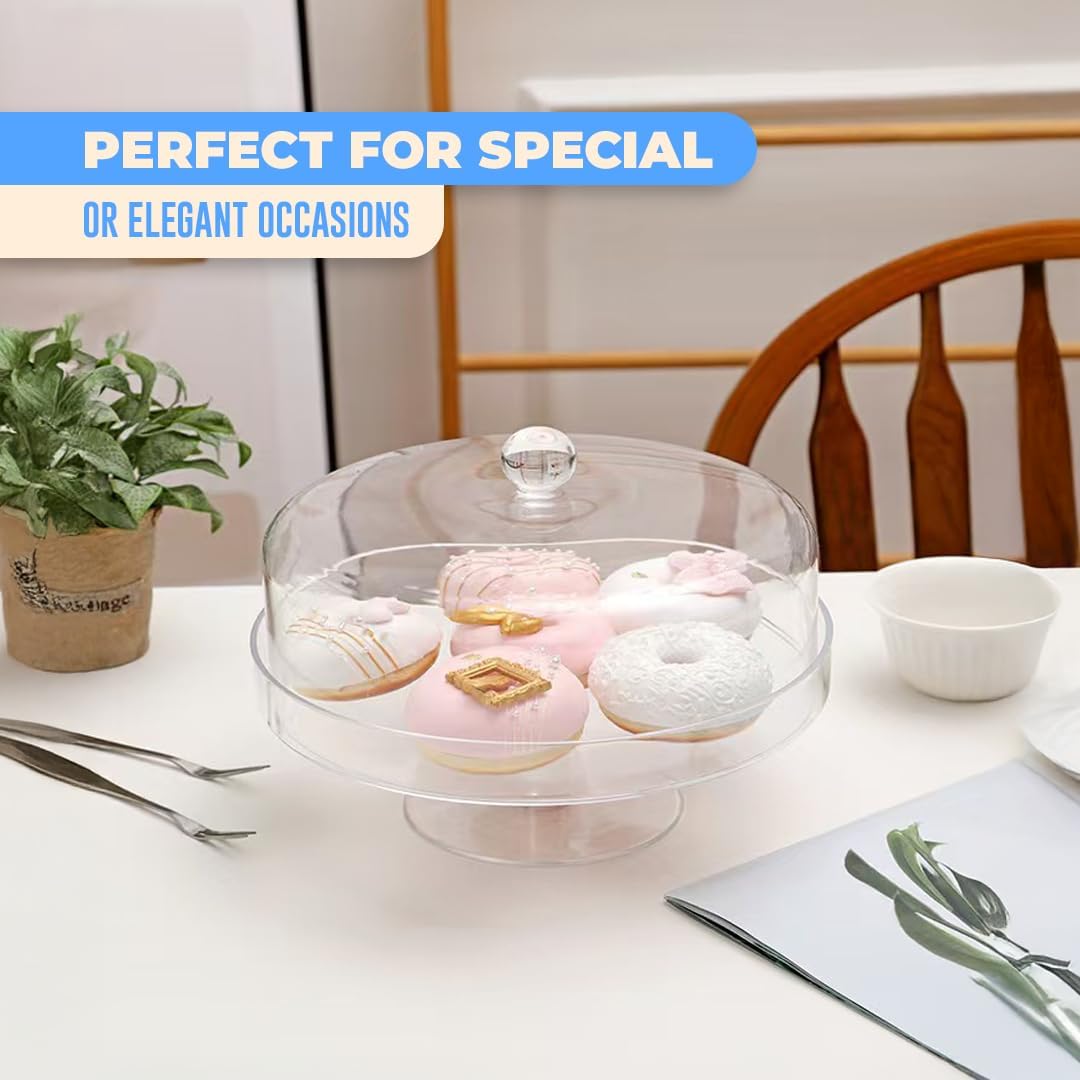 Acrylic Cake Stand with Lid – Multifunctional Cake Holder with Cover, Covered Pie Plate with Lid, Elegant Cake Stand with Dome Lid, Panera de Vidrio Cristal para Mesa - 8.07 in × 9.65 in
