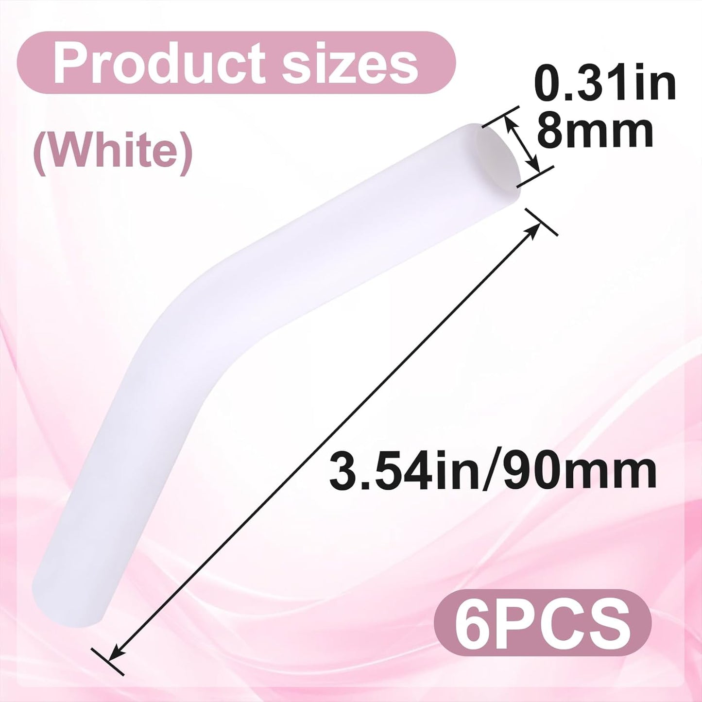 6pcs Food-Grade Silicone Metal Straw Tips, Reusable Flex Elbow Straws Cover Replacement Tips, Soft Straw Toppers Kits for 8 mm Stainless Steel Metal Straws - White