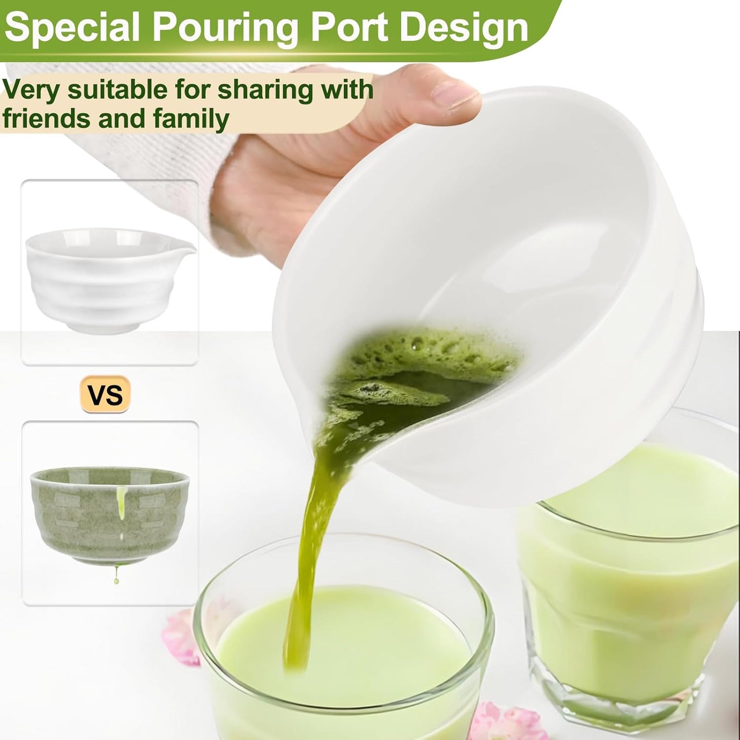 7 Pcs Matcha Whisk Set, Matcha Set with Ceramic Bowl, Bamboo Scoop, Whisk, Whisk Holder, Sifter, Spoon and Scoop Holder, Matcha Kit for Matcha Lover (White)