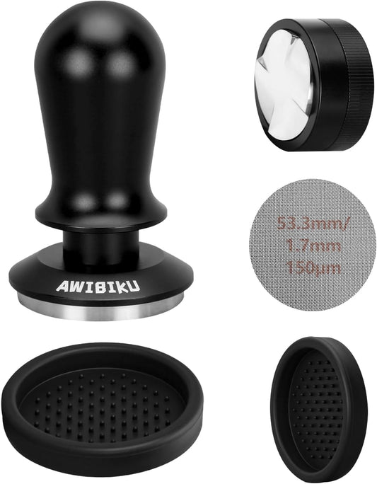 53.3mm Espresso Accessories，53.3mm Espresso Tamper Tools, Spring-Loaded Coffee Tamper, Coffee Distributorr, Puck Screen, Anti Slip Mats Coffee Tamper for 54mm Portafilter