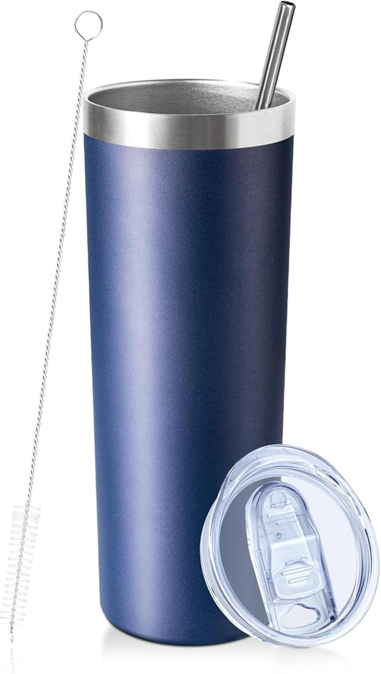 20 oz Skinny Tumbler with Lid and Straw,Stainless Steel Vacuum Insulated Tumbler Cup Double Wall Leak-proof Coffee Mug,Travel Thermal Water Tumbler for Home,Office,Outdoor(Navy Blue,1)