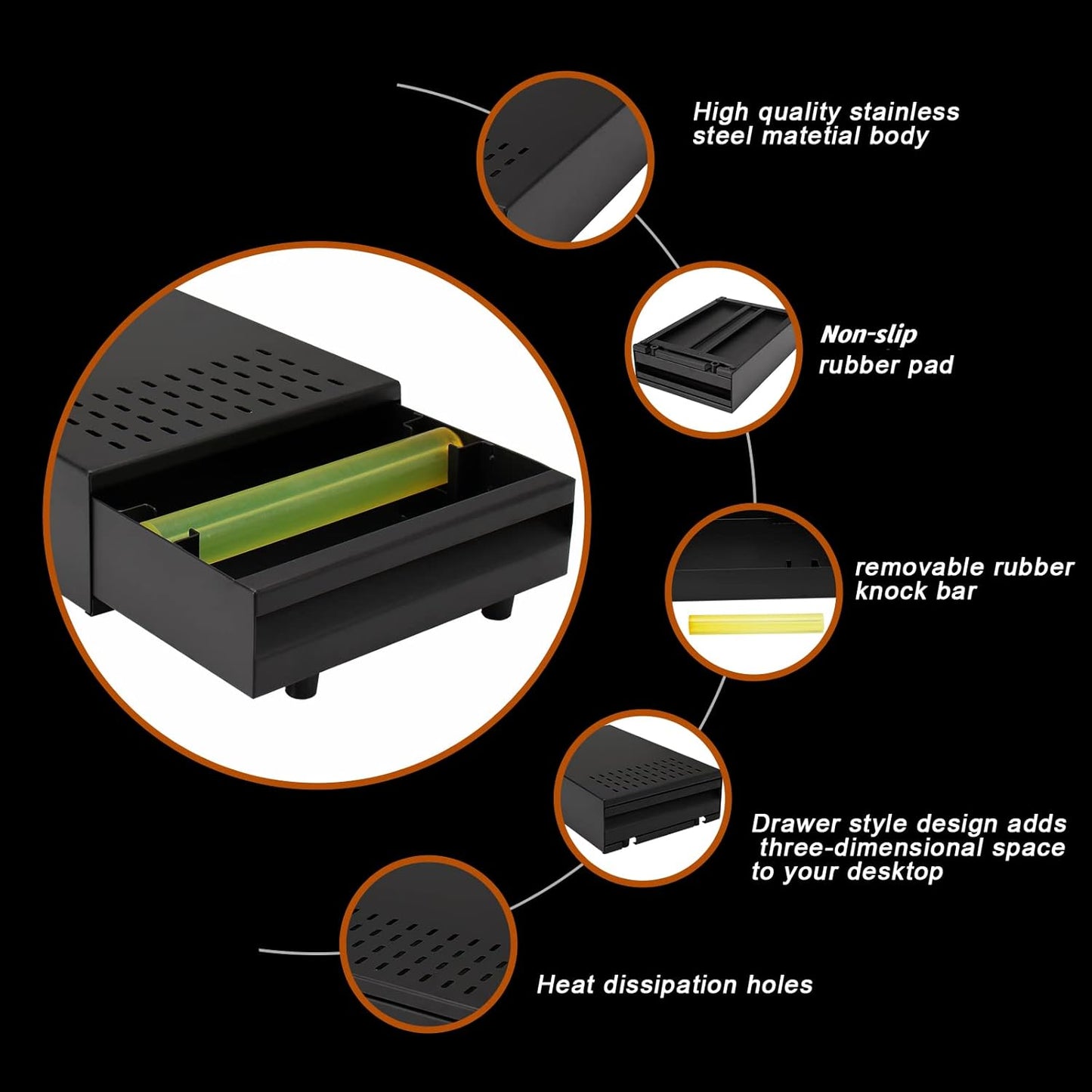 Espresso Knock Box Drawer, Stainless Steel Pull-Out Style Coffee Grounds Powder Container Bin for Cafes Restaurant Home Bar, Large, 14.96 x 10.03 x 3.93 inch (Black)