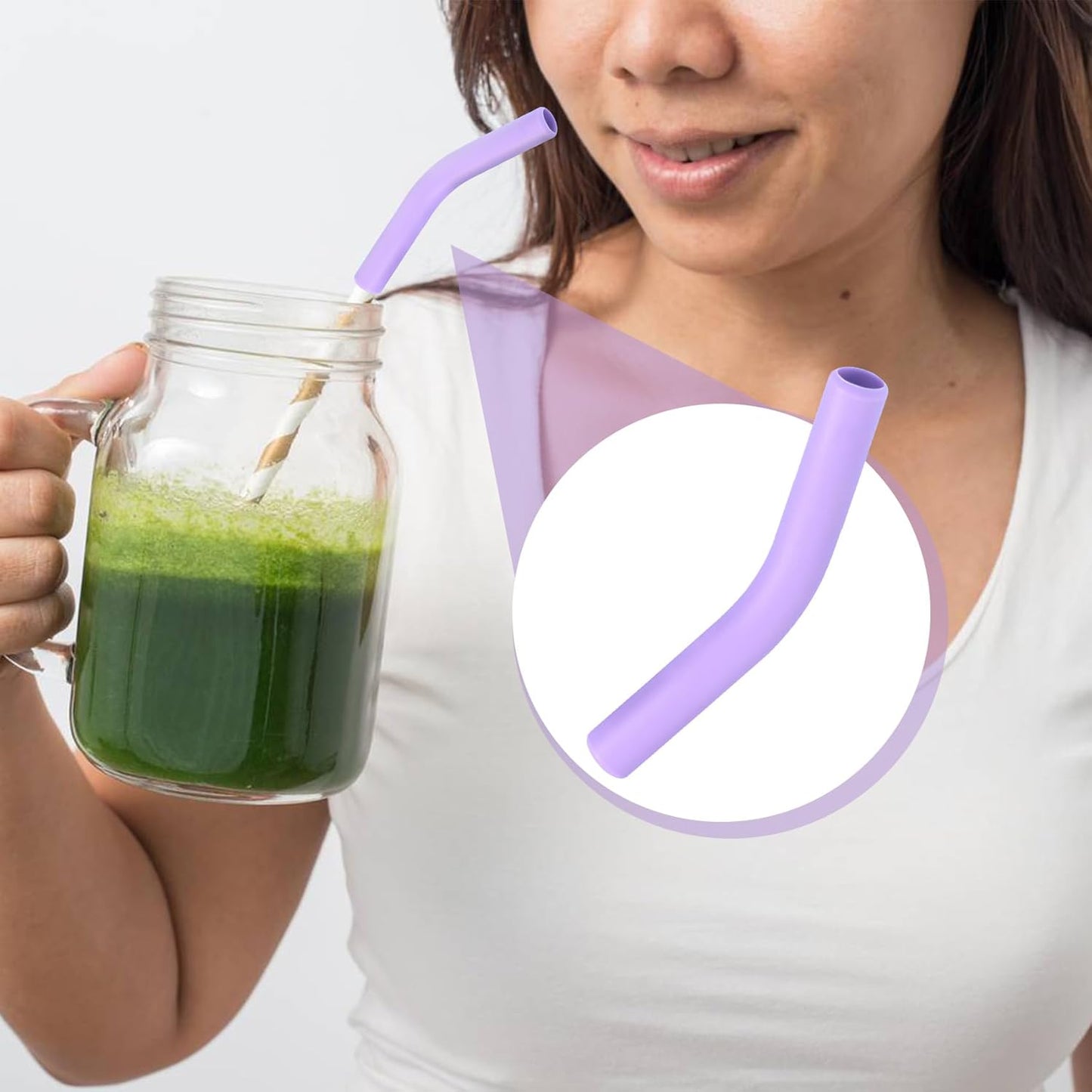 6pcs Food-Grade Silicone Straw Tips, Reusable Metal Straw Elbows Tips, Temperature Resistant Rubber Straw Covers Replacement Tip for 5/16" Stainless Steel Straws - Purple