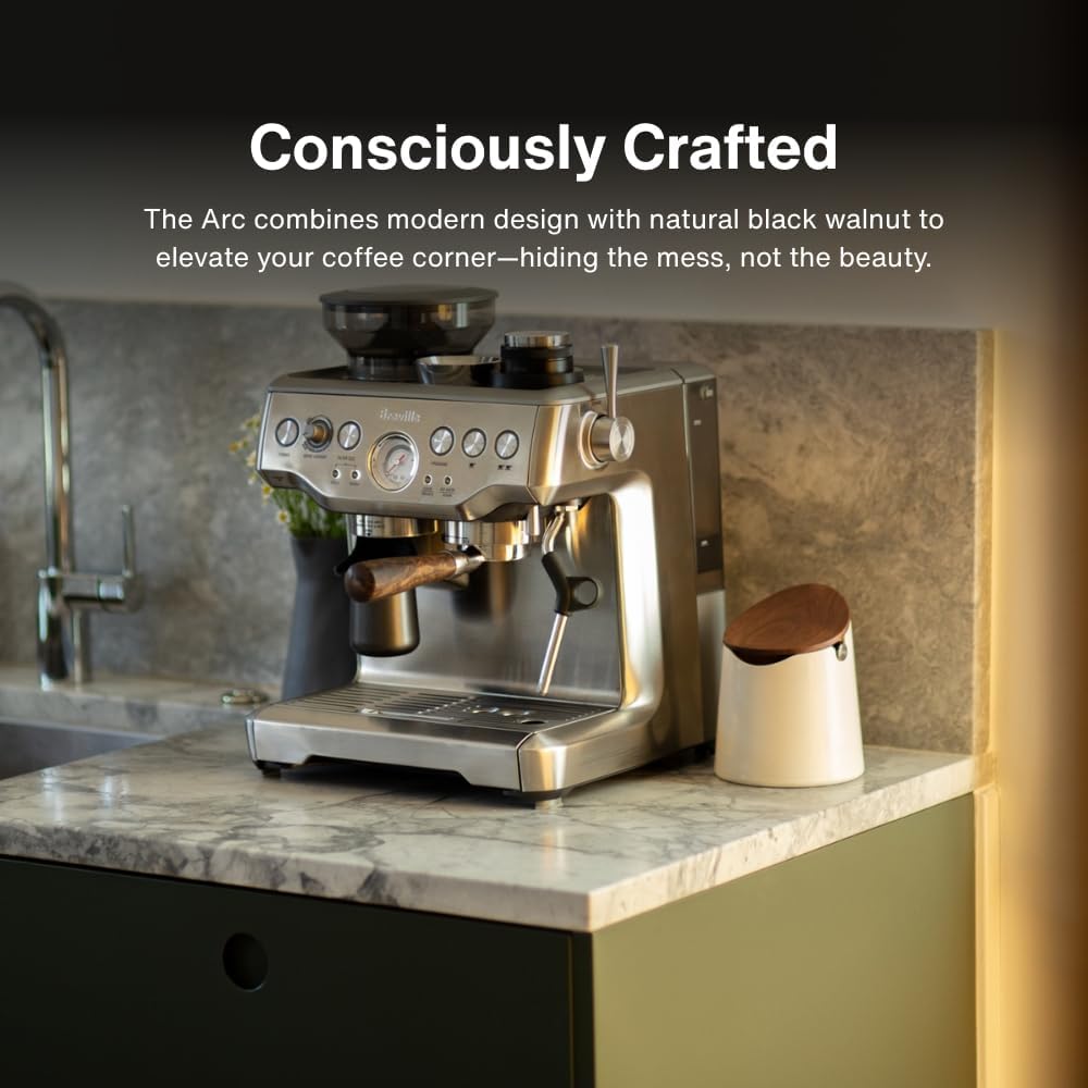 CREMA Coffee Products Arc Knock Box | Holds 12–16 Espresso Pucks| Durable,Stain-ResistantBuild withNon-Slip Base|Elegant WalnutPlastic Lid Design| EasyClean-Up &Moisture Control|White Finish