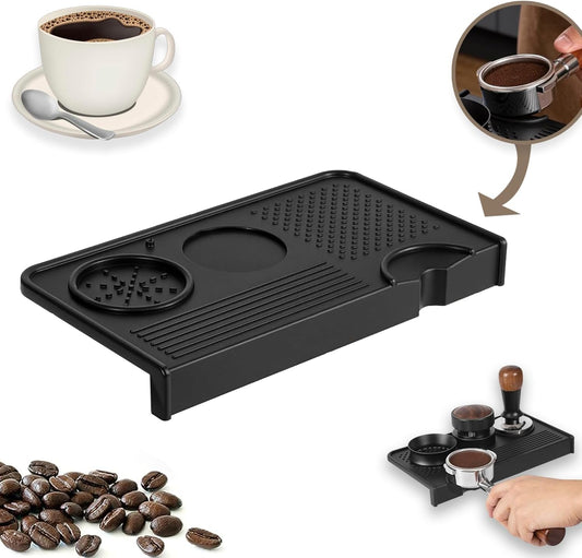 Espresso Tamping Mat,Silicone Tamping Mat,10.4 in. x 5.5 in.Coffee Machine Accessory,Waterproof and Heat Resistant Black