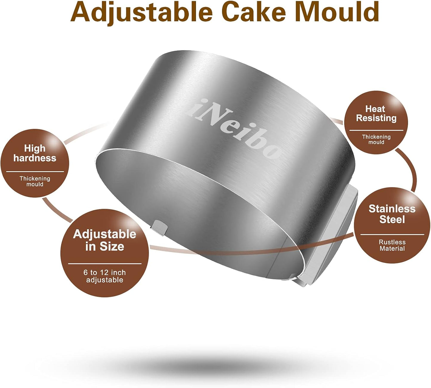 iNeibo Cake Ring, 6 to 12 Inch Adjustable Cake Mousse Mould Set, Stainless Steel Pastry Ring, Mousse Ring, Ring Mold for Baking (1 Cake Ring)
