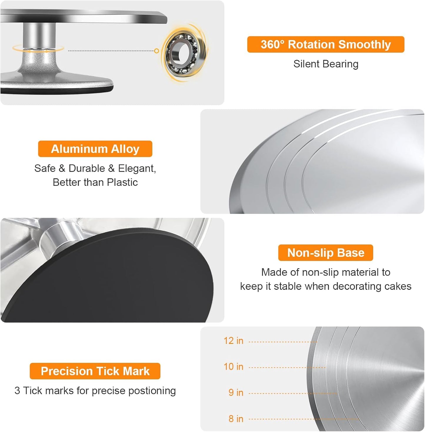Uten 12 Inch Cake Turntable Cake Decorating Supplies Kit, 33 pcs Rotating Aluminium Cake Stand Set, Baking Tools with 20 Icing Tips, Bags, 3 Icing Smoother, Straight & Offset Spatula, Silicone Spatula