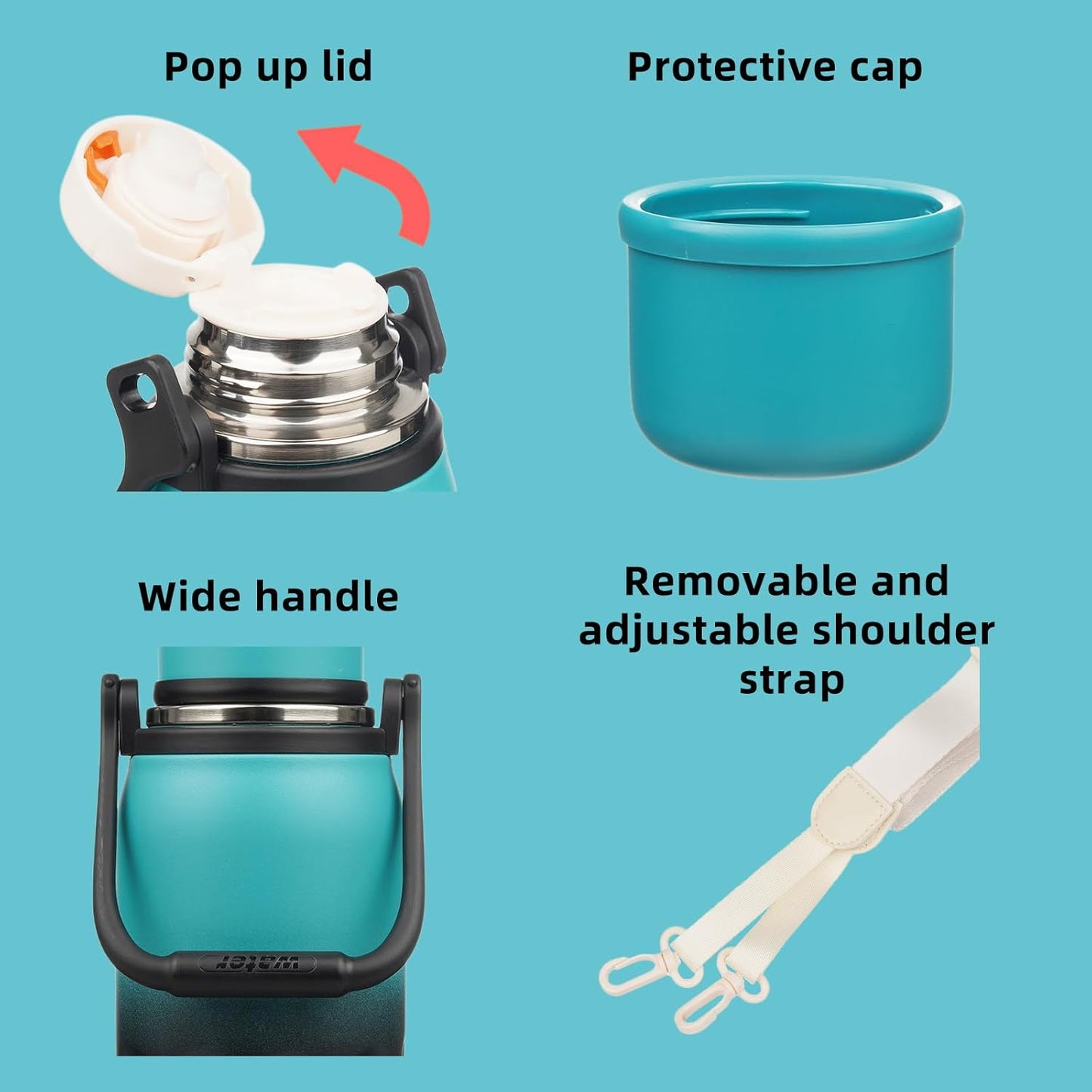 BJPKPK Insulated Thermos Water Bottle with Handle and Lid 27oz Stainless Steel Water Bottles for Cold and Hot Beverages,TealBlack