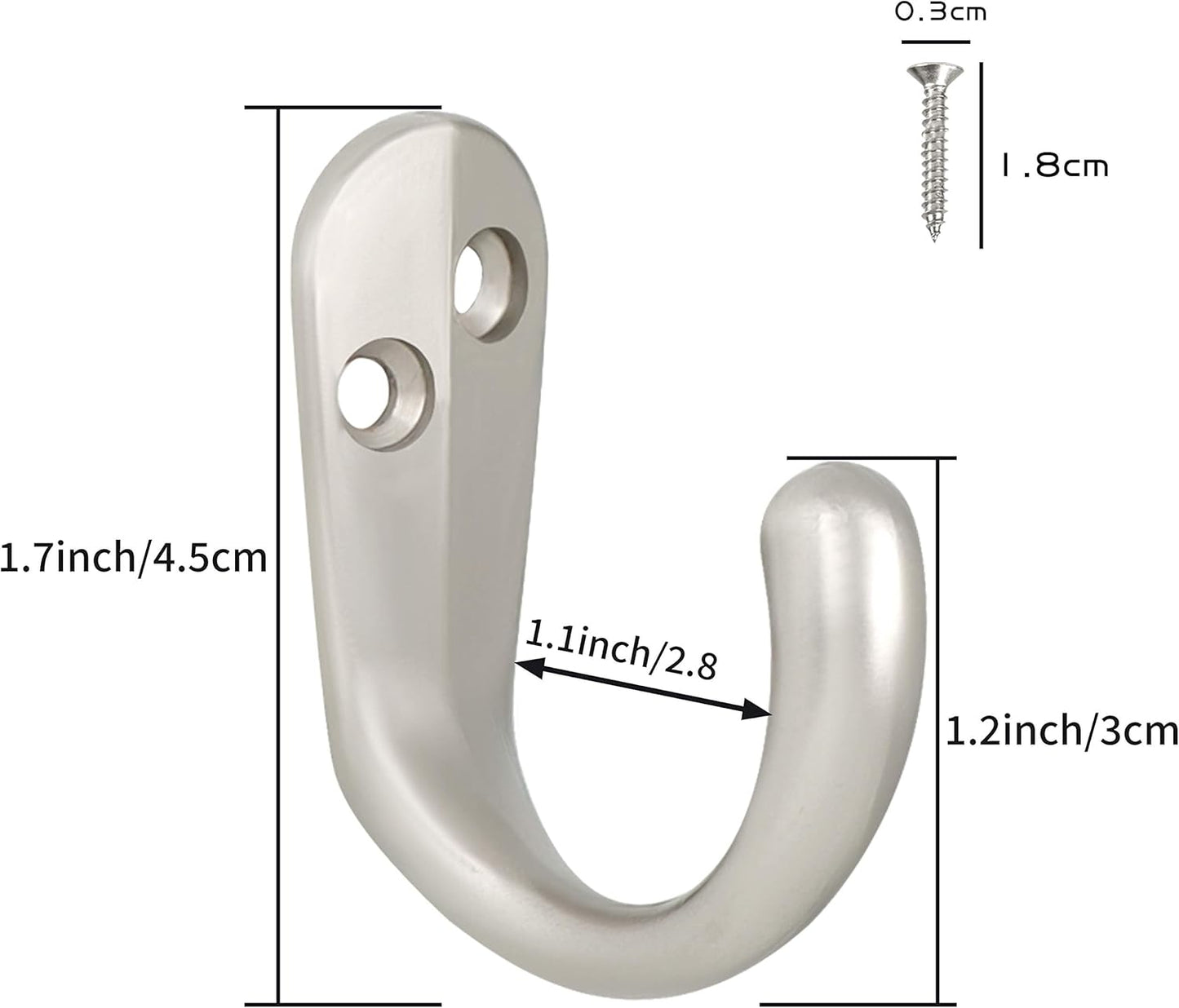 IBosins 50PCS Coat Hooks Wall Mounted Single Prong Robe Hook for Hanging Towel Hooks with 100 Screws for Cup, Mug, Bags, Hat, Cap, Scarf, Pet leashes