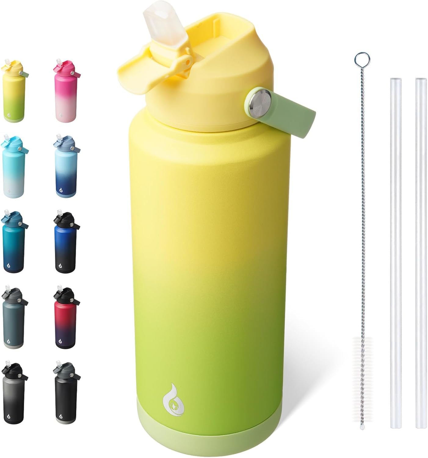 BJPKPK Water Bottle with Straw Lid, 32oz Vacuum Insulated Water Bottles, Metal Stainless Steel Thermos for Sports, Travel, BPA Free Leak Proof Thermos, Cups, Flasks, Tumblers,Fresh Green