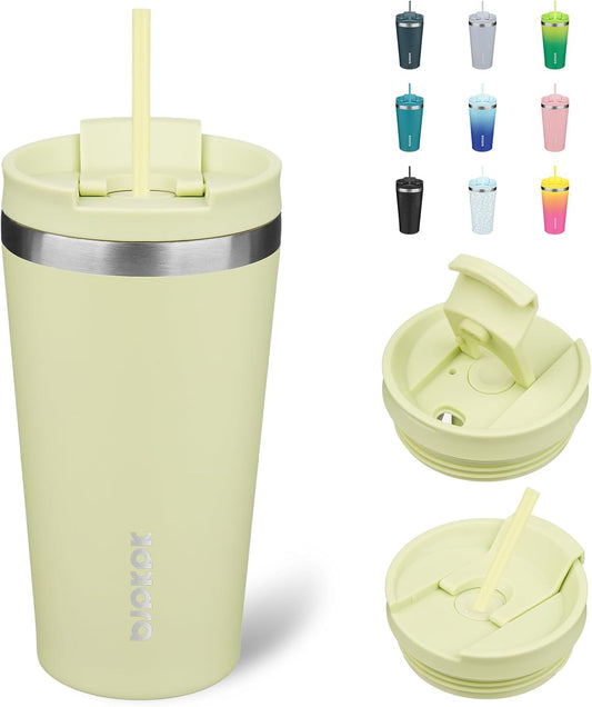 BJPKPK 18oz Insulated Tumbler With lid And Straw Stainless Steel Tumblers Travel Coffee Mug Reusable Thermal Cup,Macaron Green