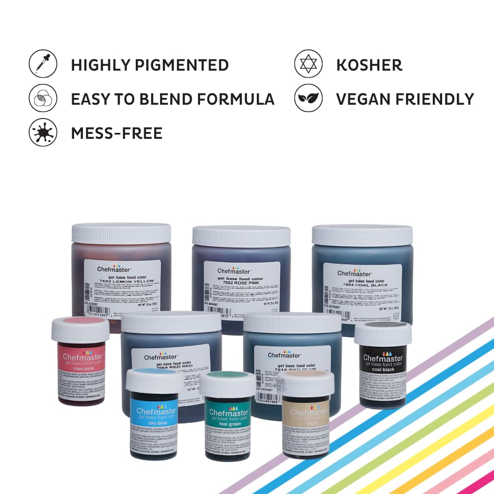 Chefmaster Lemon Yellow Gel Food Coloring | Vibrant Color | Professional-Grade Dye for Icing, Frosting, Fondant | Baking & Decorating | Fade-Resistant | Easy-to-Use | Made in USA | 20 oz