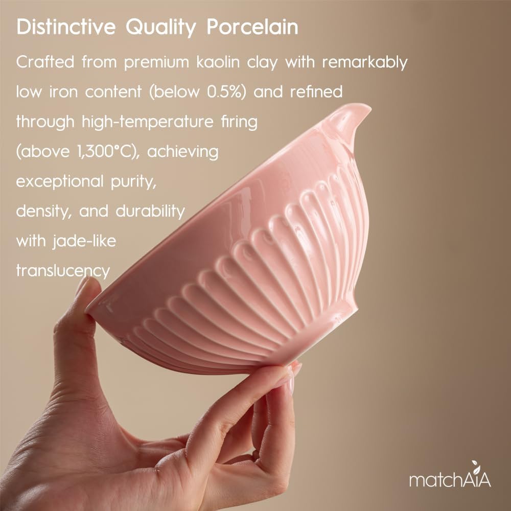 6 Pcs Matcha Set - Ceramic Bowl with Spout, Matcha Whisk with Holder, Tea Powder Canister, Sifter and Spoon, Complete Kit for Traditional Matcha, Modern Lattes, and Tea Ceremonies (Pink)