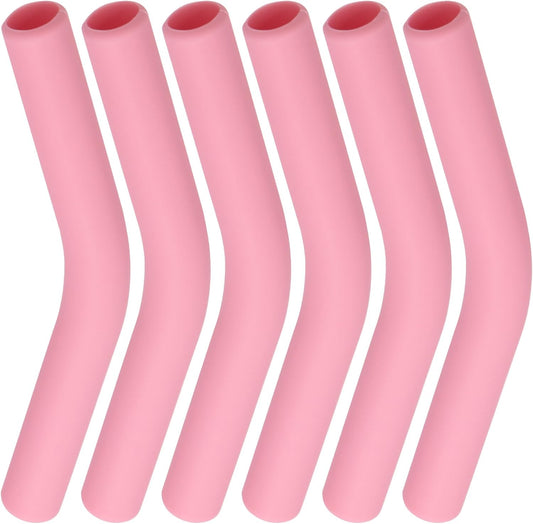 6pcs Food-Grade Silicone Straw Tips, Reusable Metal Straw Elbows Tips, Temperature Resistant Rubber Straw Covers Replacement Tip for 5/16" Stainless Steel Straws - Pink