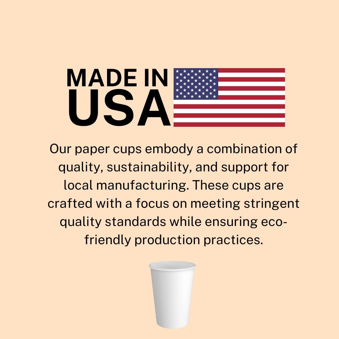 Paper Cups 16 oz 200 Pack for Coffee & Tea Made in USA | Bulk 200 Count for Home, Office, Restaurants & Parties | Recyclable Disposable 16 Ounce To-Go Cups for Hot Drinks