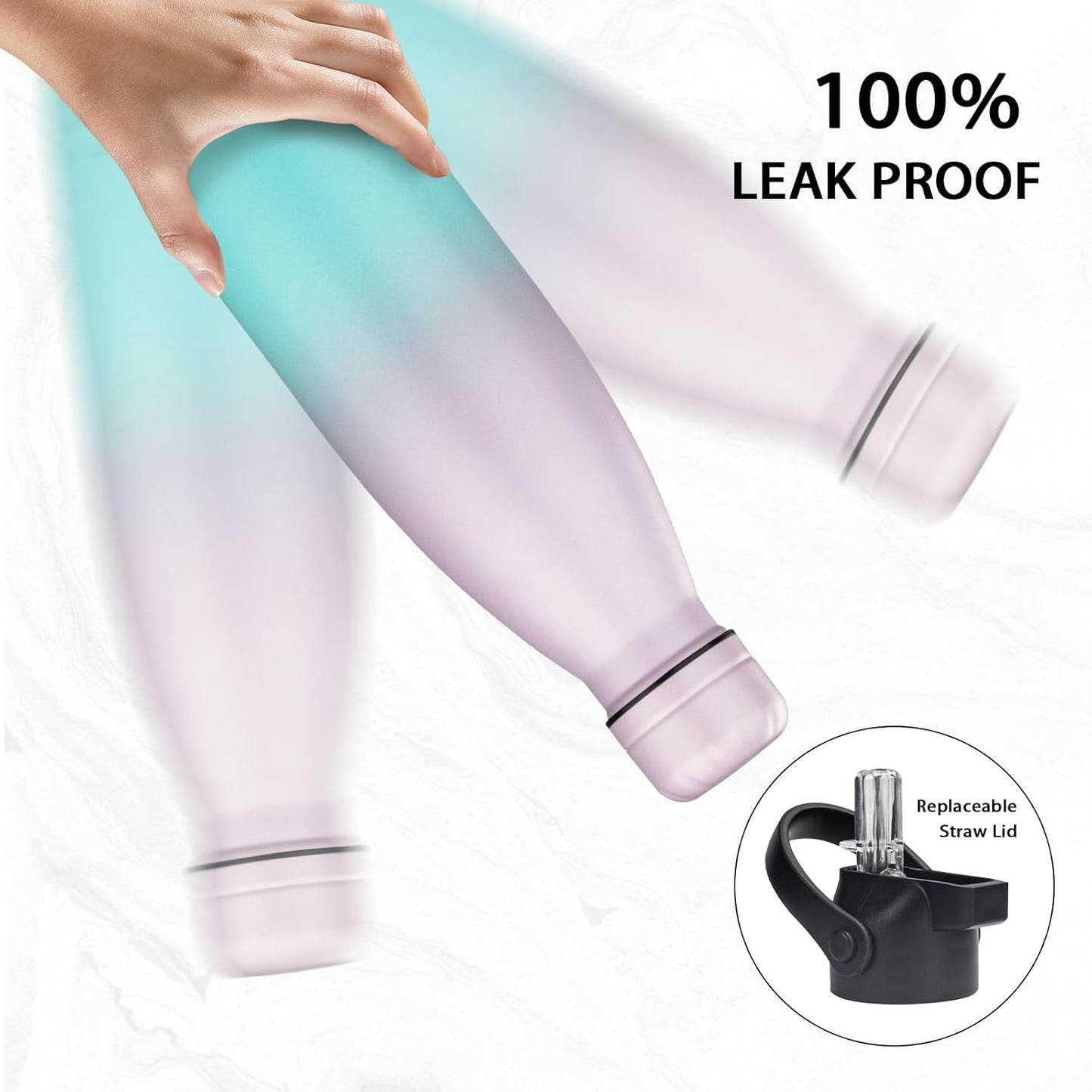 Insulated Water Bottle,2 Pack-17oz Stainless Steel Water Bottles with straw lid,Metal Sports Water Bottles for Boys,Girls,Double Wall Vacuum BPA-Free Flask for Sports (Sunset & Sea)