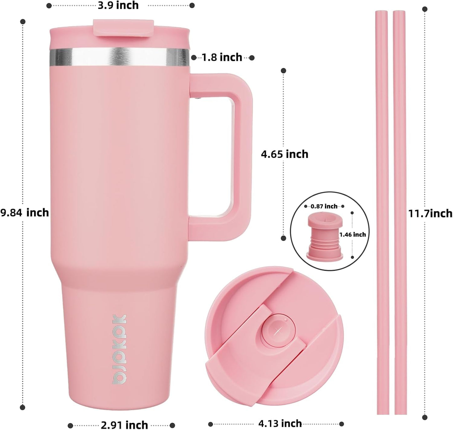 BJPKPK Insulated Tumblers With Handle And Straw 40 oz Stainless Steel Tumbler Cups With Lid,Light Pink