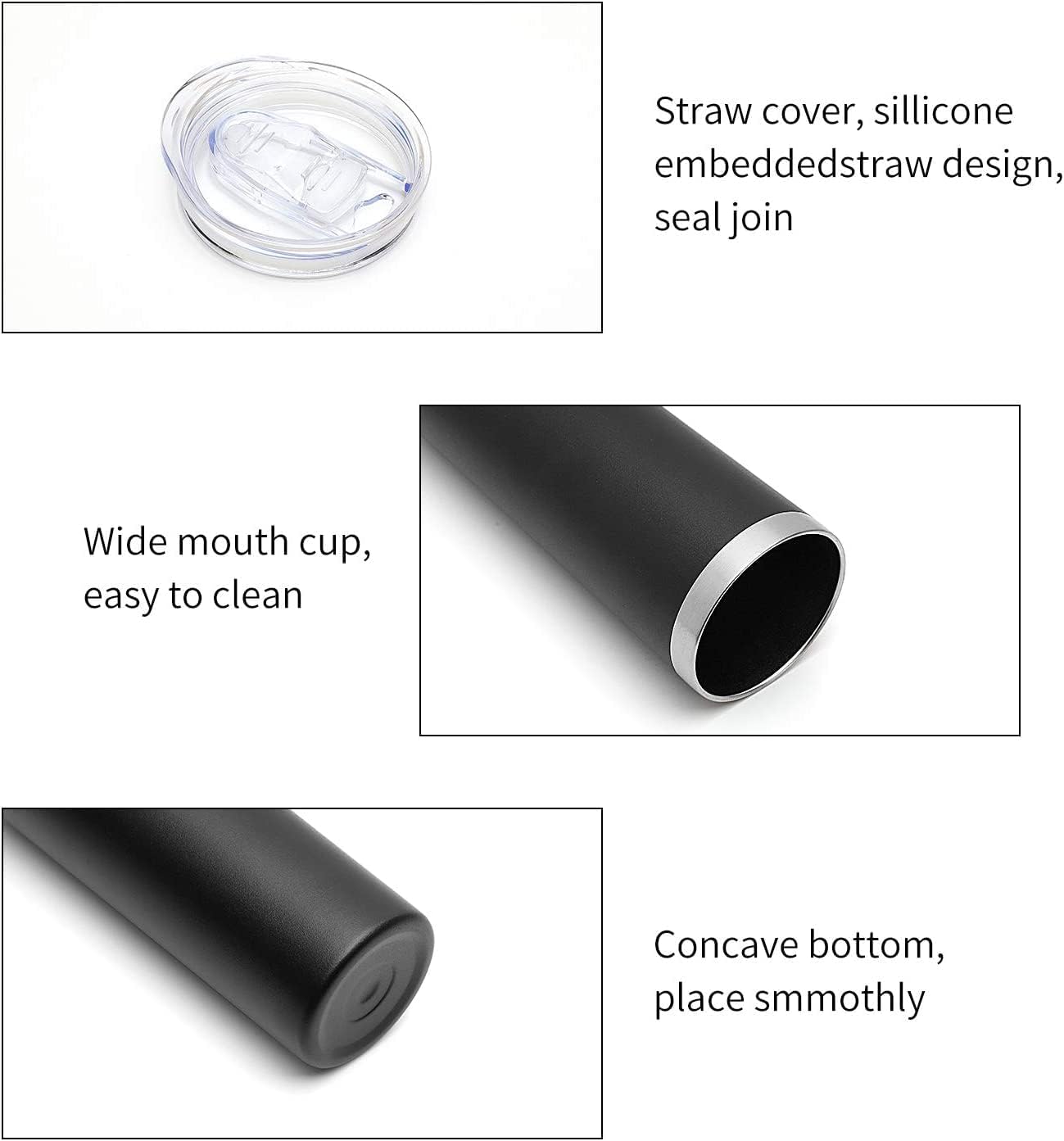 HASLE OUTFITTERS 20 oz Skinny Tumblers Bulk Set, Stainless Steel Insulated Slim Tumblers with Lids, Reusable Double Wall Travel Coffee Mugs, Durable Powder Coated Travel Water Cups(Black, 12)