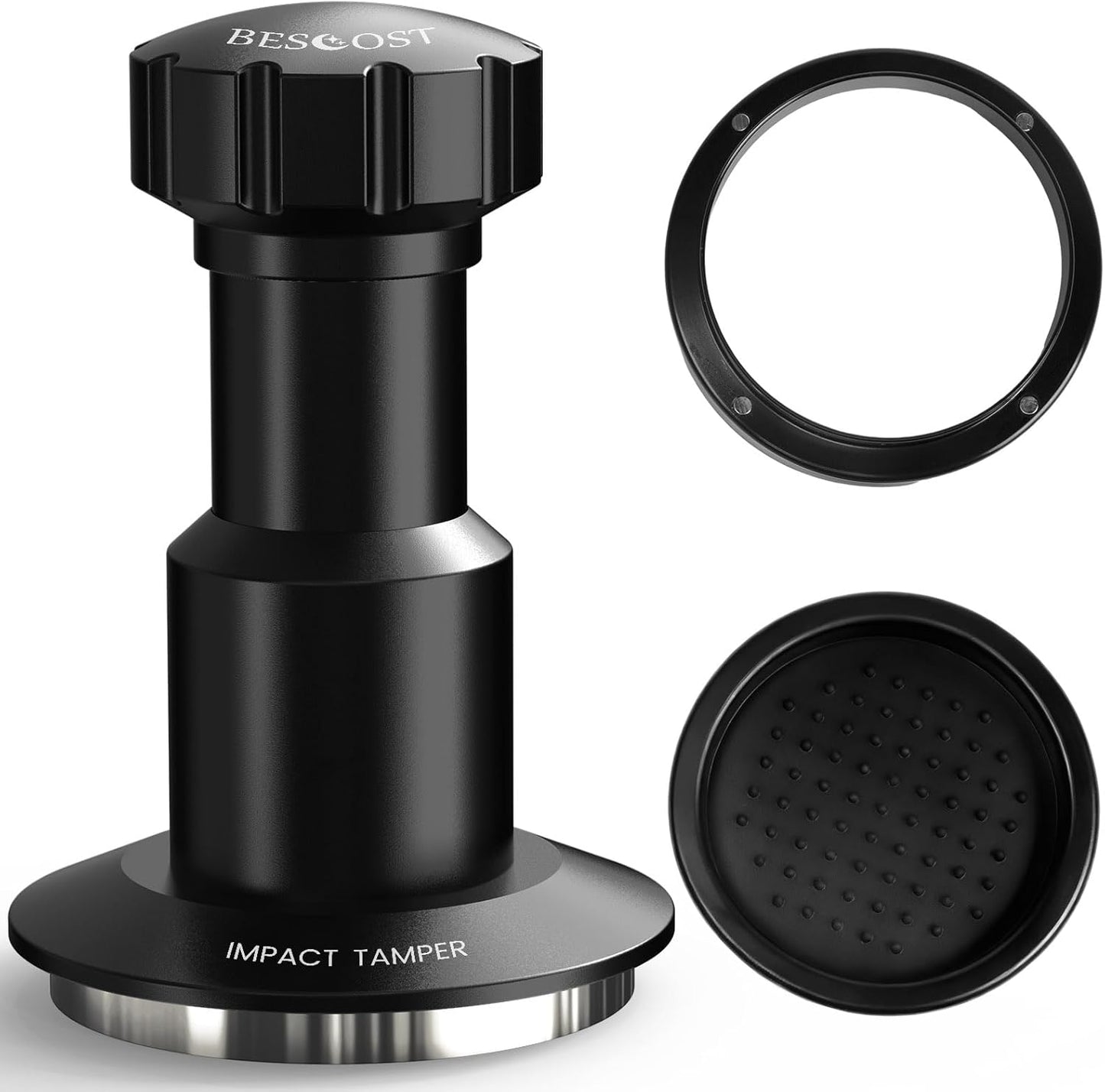 Espresso Tamper Kit, 58.35mm Spring-Loaded Calibrated Coffee Tamper with Click Feedback, Self-Leveling Ripple Base, Espresso Press Tool Compatible with 58mm Espresso Machines Portafilter, Black