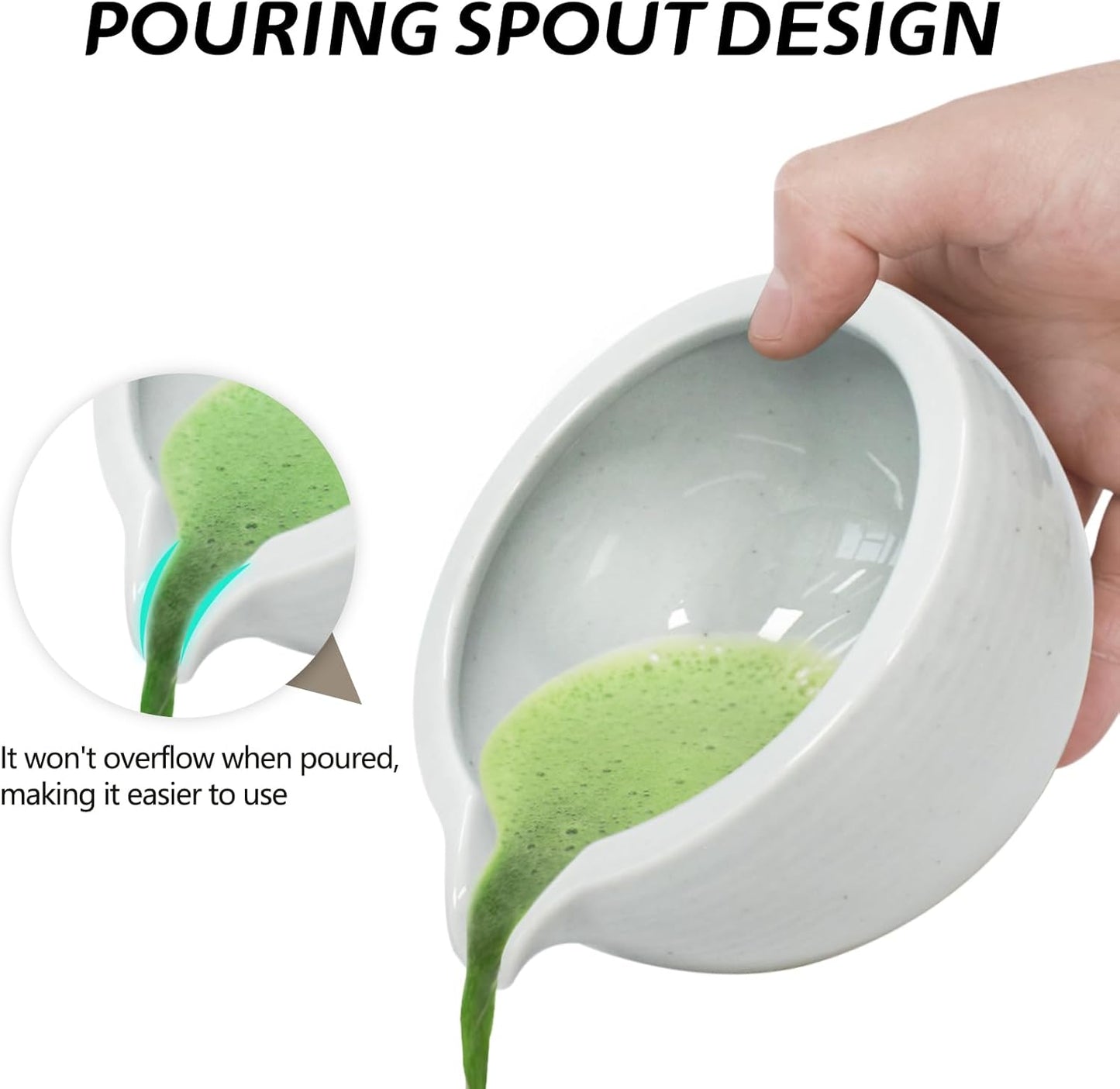 Artcome Matcha Ceremony Kit for Japanese Tea Ceremony, Bowl with Pouring Spout, Whisk, Tea Scoop, Matcha Powder Strainer, Matcha Tea Set For Making Usucha, Koicha and Matcha Latte (Cyan)