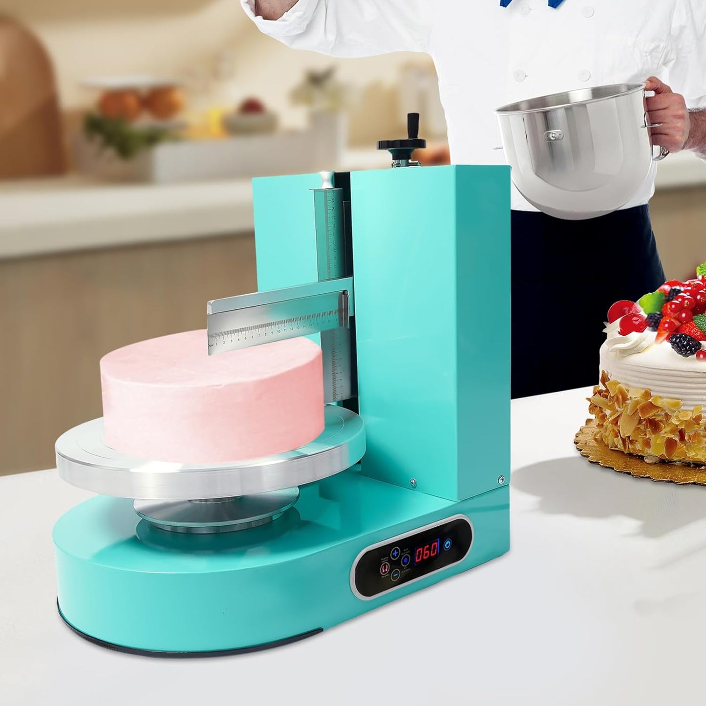 Cake Decorating Machine, Tabletop Cake Frosting Machine for 4-12inch Cakes, Cream Spreading Automatic Frosting Turntable with Graduated Scraper, for Cake Shops, Dessert Shops, Households