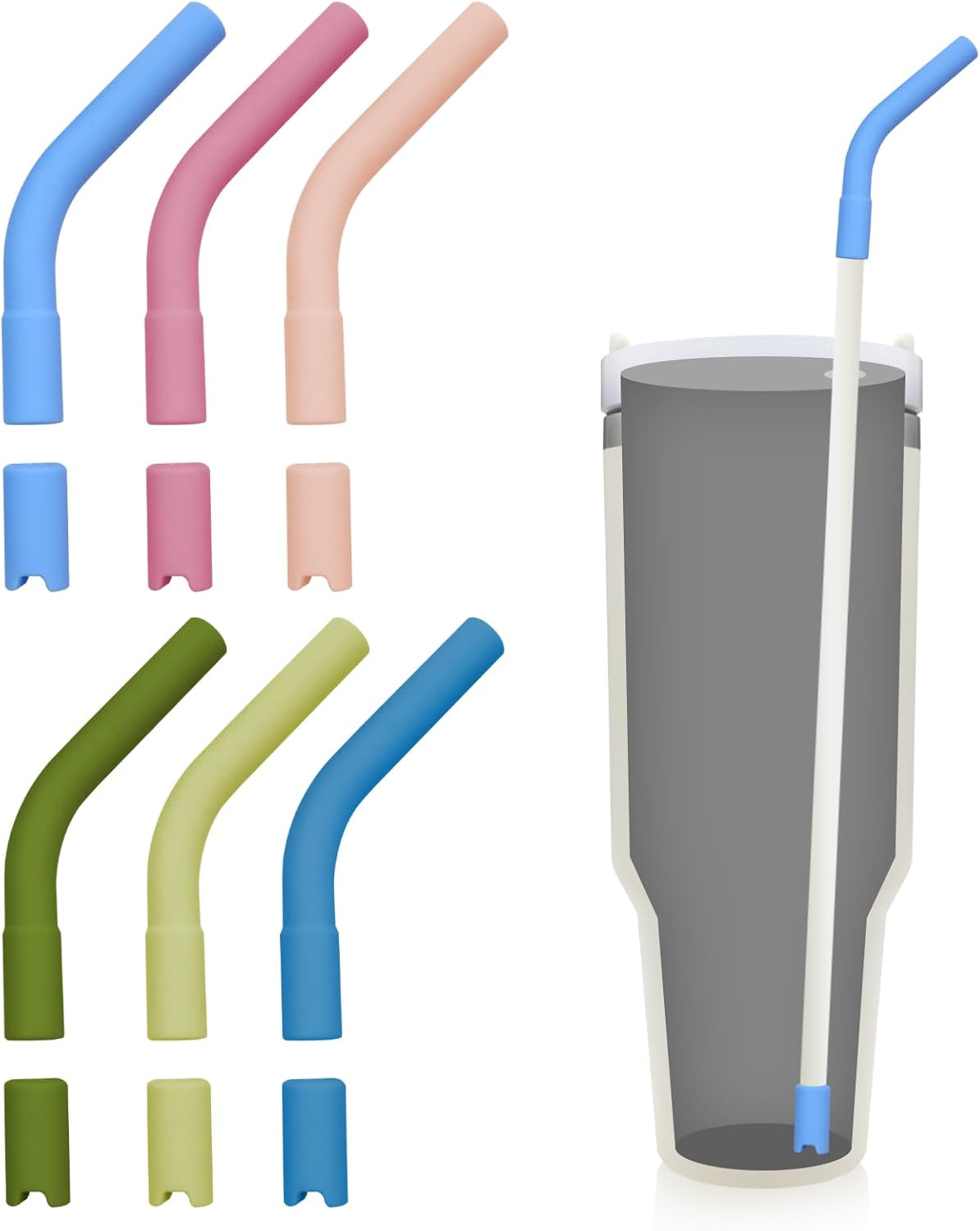 12 Pcs Silicone Straw Tips with Bottom Sleeve Reusable Silicone Tips for Metal Straws Food Grade Rubber Straw Tips Flex Elbow Straw Covers for Stanley Cup Tumbler Fit for 8-10mm Diameter Straws