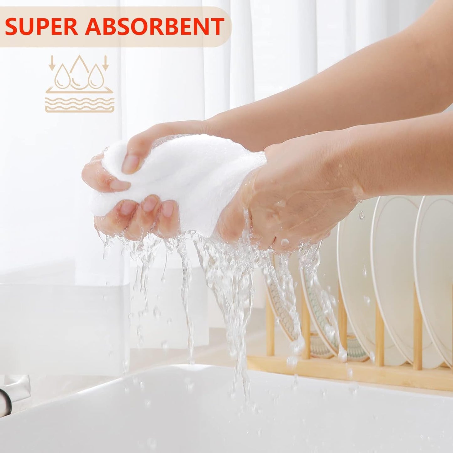 Homaxy 100% Cotton Waffle Weave Kitchen Dish Towels, Ultra Soft Absorbent Quick Drying Cleaning Towel, 13 x 28 Inches, 4-Pack, White