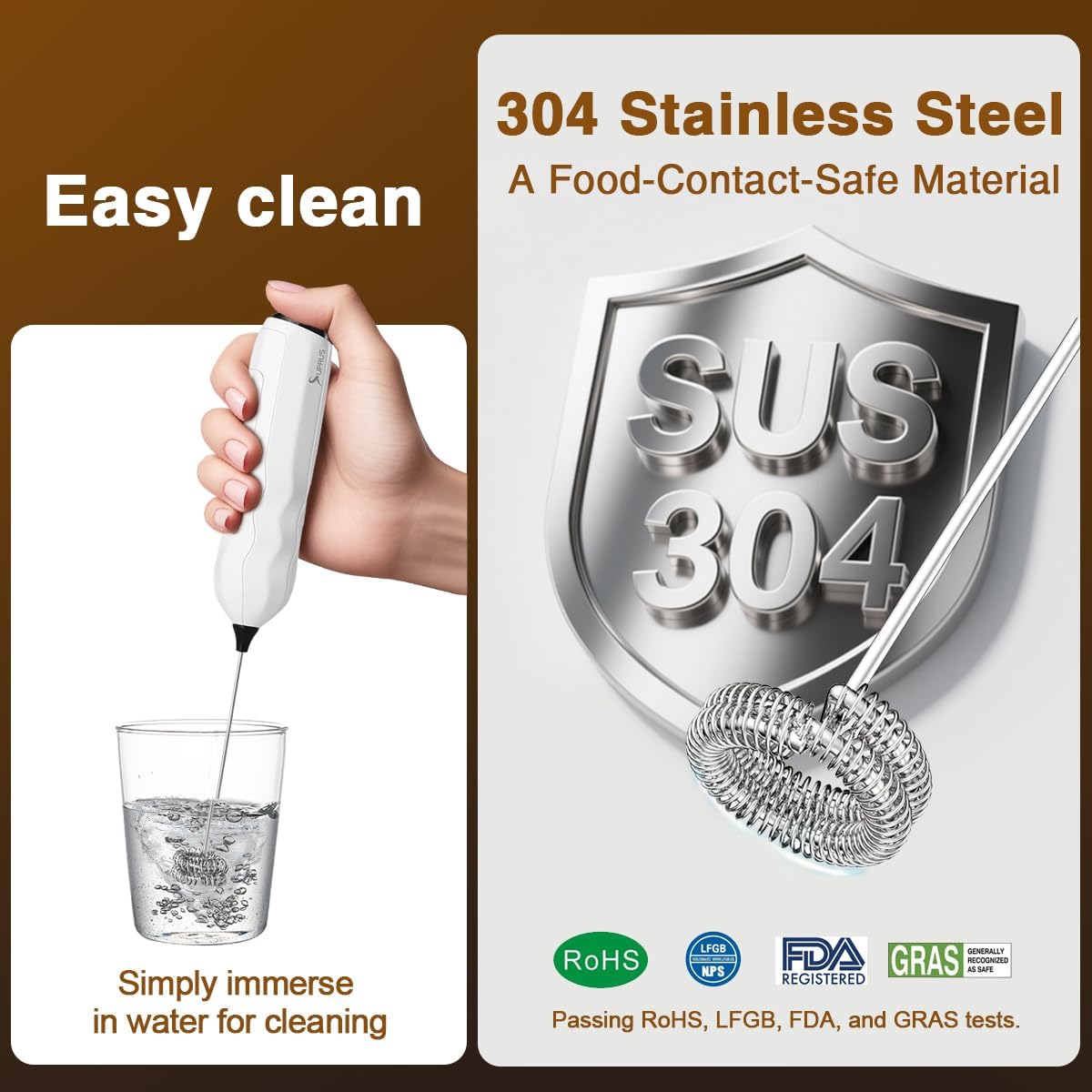 SUPRUS Ultra Fast Handheld Milk Frother Double Whisk with Stand 2 Batteries Stainless Steel for Lattes Cappuccino Matcha Hot Chocolate Coffee Bar Accessories Kitchen Gadgets Gift