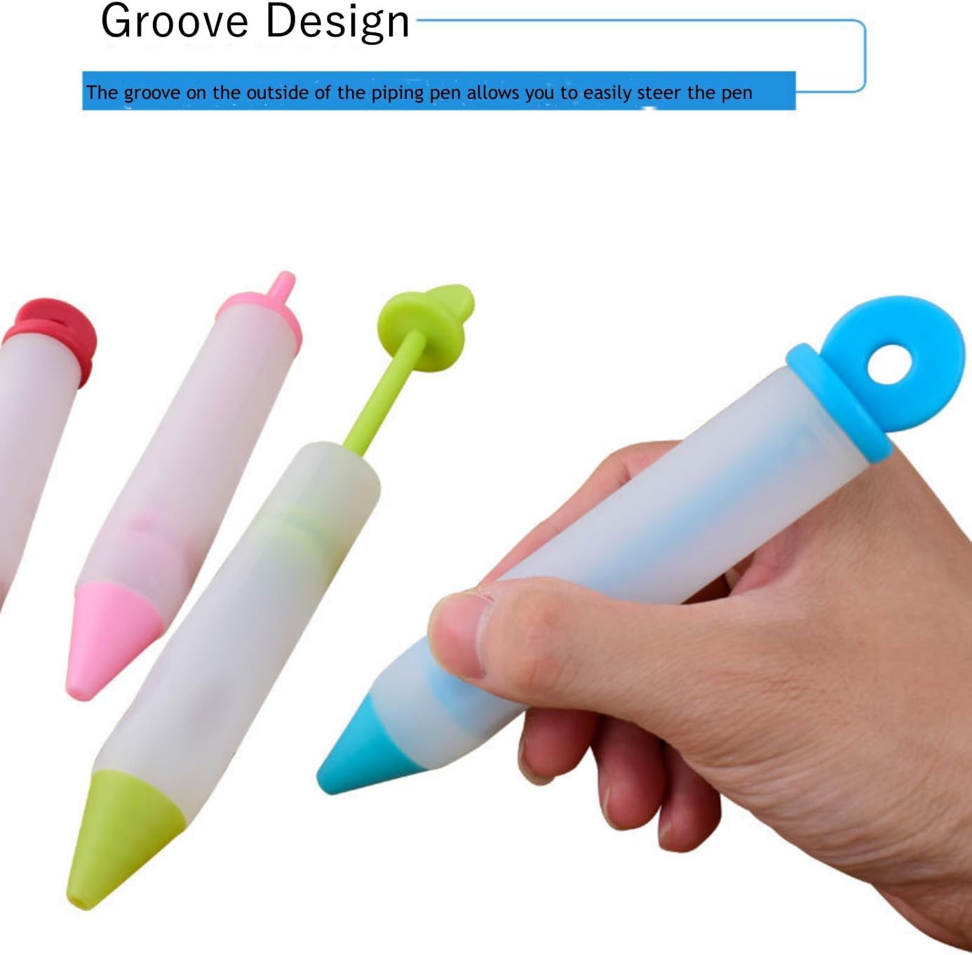 Cake Decorating Pen Dessert Decorating Tool, Silicone Food Syringe Cylinder with 4 Heads Cookie Icing Piping Nozzles Used for Chocolate Jam, Lettering, Drawing, Cream (Green)