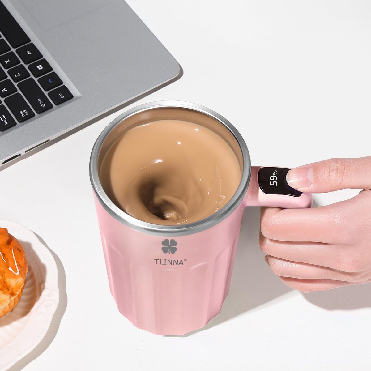 Drink Stirrer,Electric Mixing Mug,Electric Stirring Mug, Coffee Mug,Suitable for Coffee, Milk, Cocoa and Other Beverages (Pink, 16 oz)