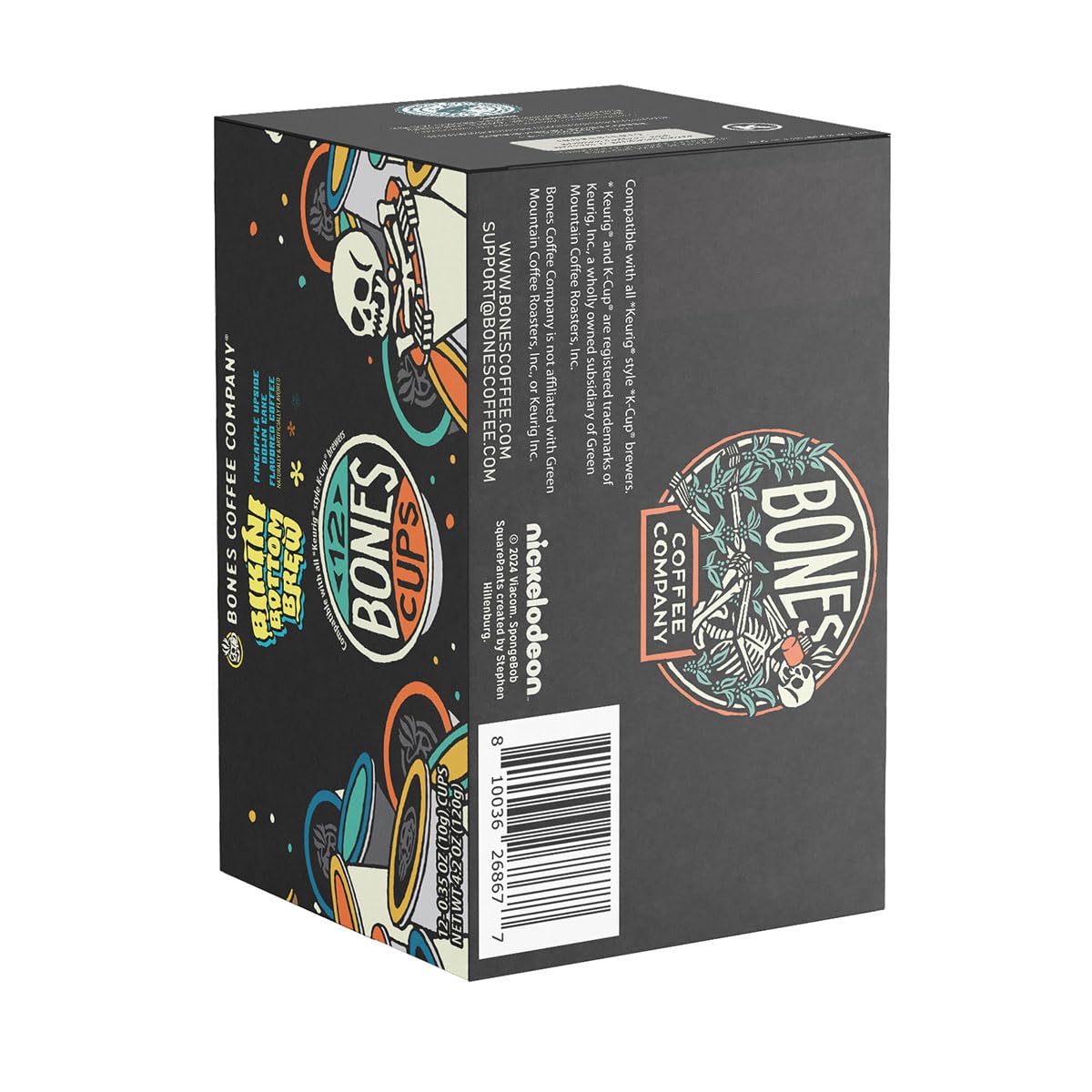 Bones Coffee Company Spongebob Bikini Bottom Brew, Pineapple Upside Down Cake Flavored Coffee Pods, Low Acid Medium Roast Single-Serve Bones Cups, For 1.0 & 2.0 Capsule Brewers Coffee Maker, 12 Count
