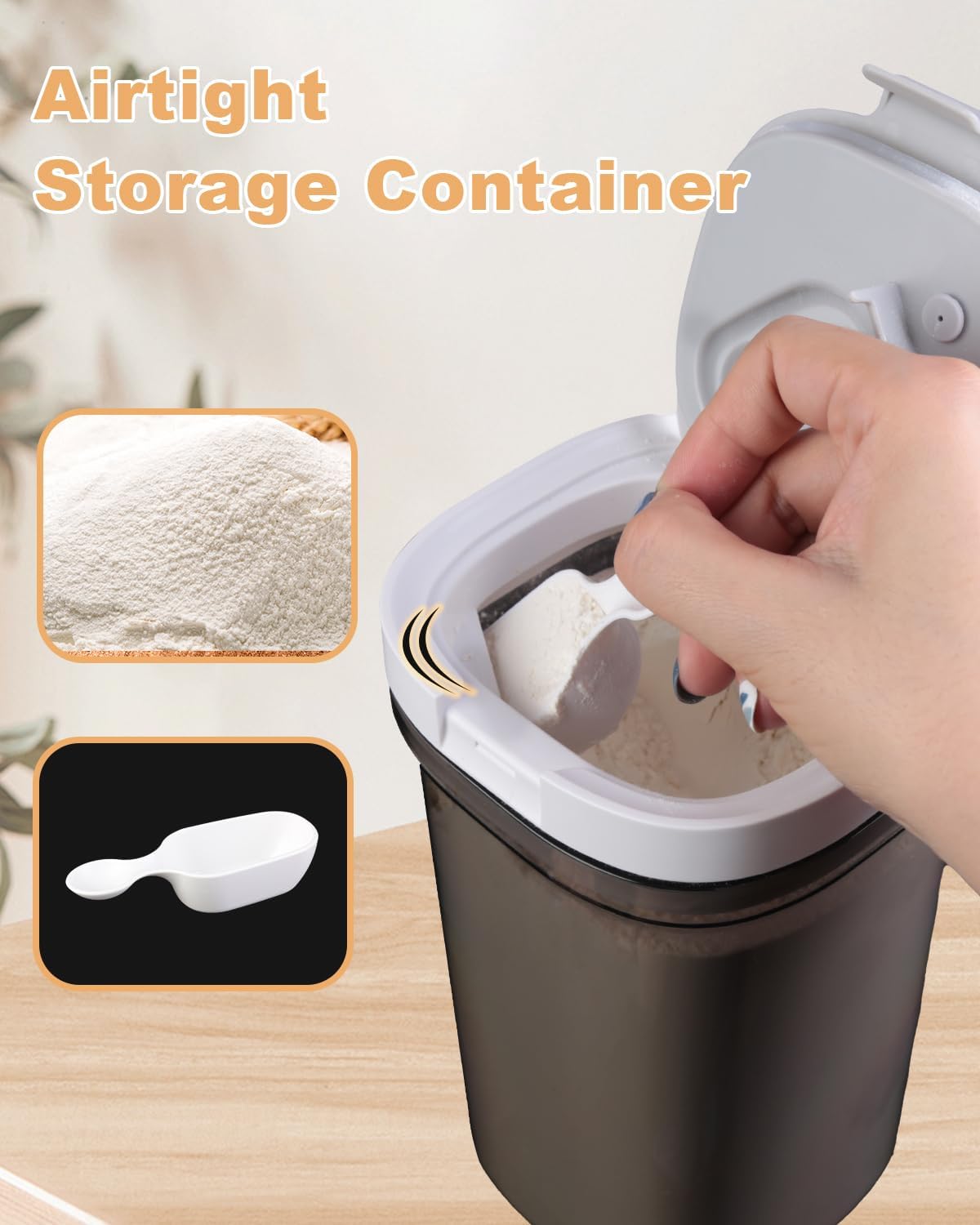 Airtight Food Storage Container with Scoop, 1.6 Qt Durable Plastic Pantry Kitchen Canister for Flour, Sugar, Coffee, Includes Scoop and Lid, BPA-Free, Stackable, Easy-Clean