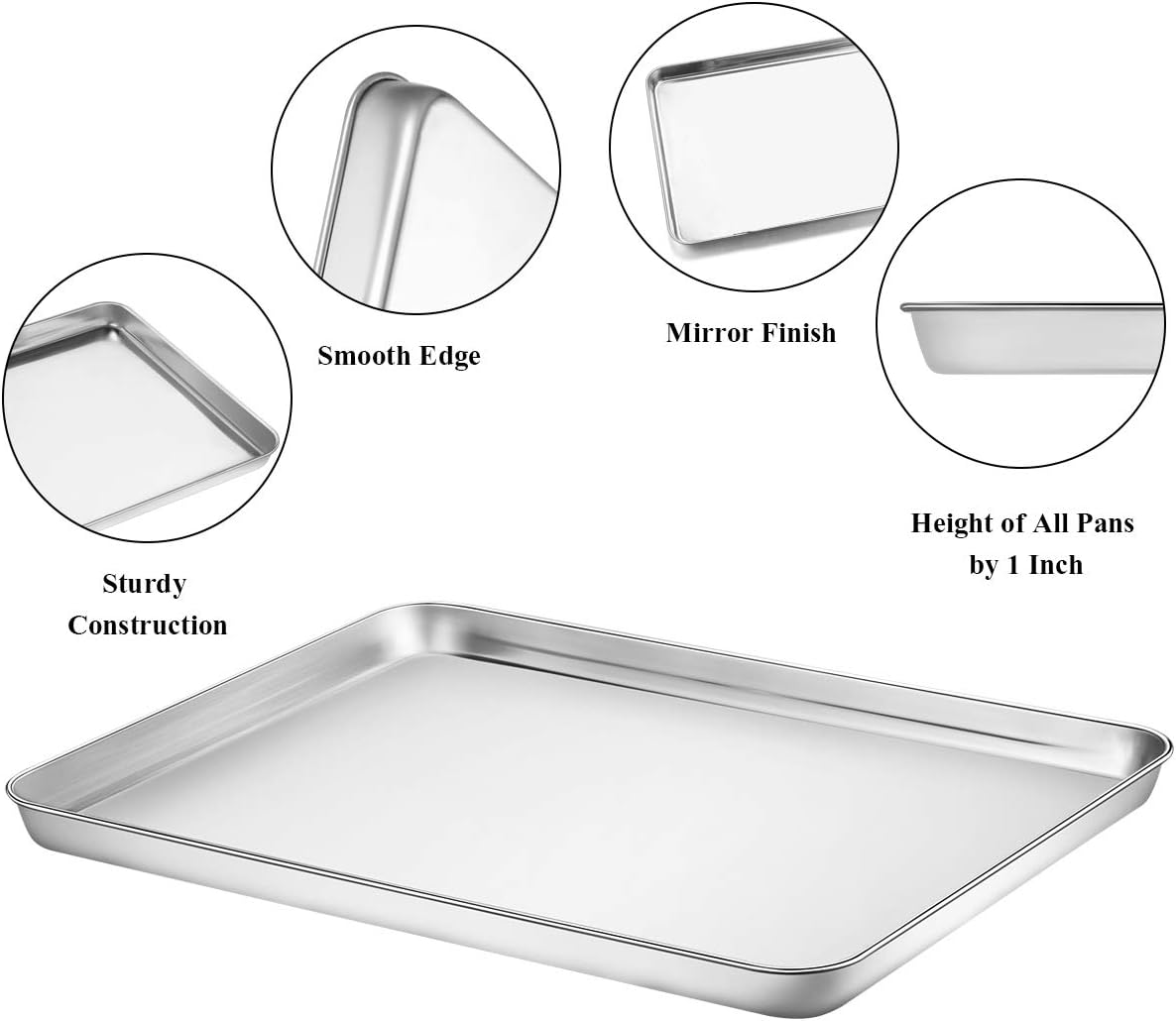 Baking Sheet with Rack Set [2 Pans + 2 Racks], Wildone Stainless Steel Cookie Sheet Baking Pan Tray with Cooling Rack, Size 18 x 13 x 1 Inch, Non Toxic & Heavy Duty & Easy Clean