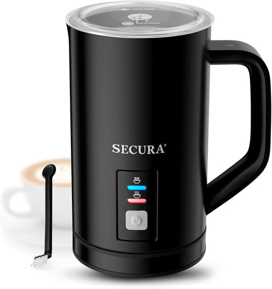 Secura 𝗠𝗶𝗹𝗸 𝗙𝗿𝗼𝘁𝗵𝗲𝗿, Electric Milk Steamer Stainless Steel, 8.4oz/250ml Automatic Hot and Cold Foam Maker and Milk Warmer for Latte, Macchiato (Black)