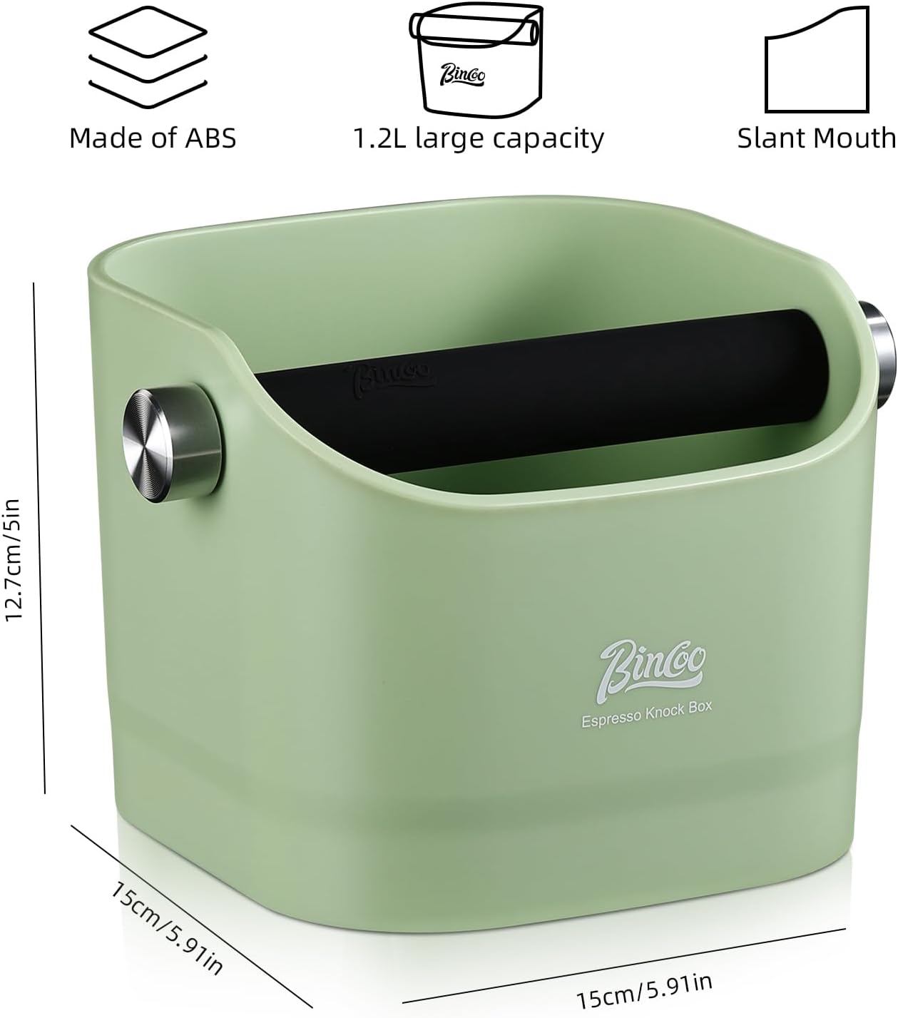 Espresso Knock Box - Bincoo Espresso Machine Knock Box/Espresso Grounds Knock Box, Barista Style Coffee Knock Box for Grounds with Removable Shock-Absorbent Knock Bar and Anti-Slip Base. (Green)