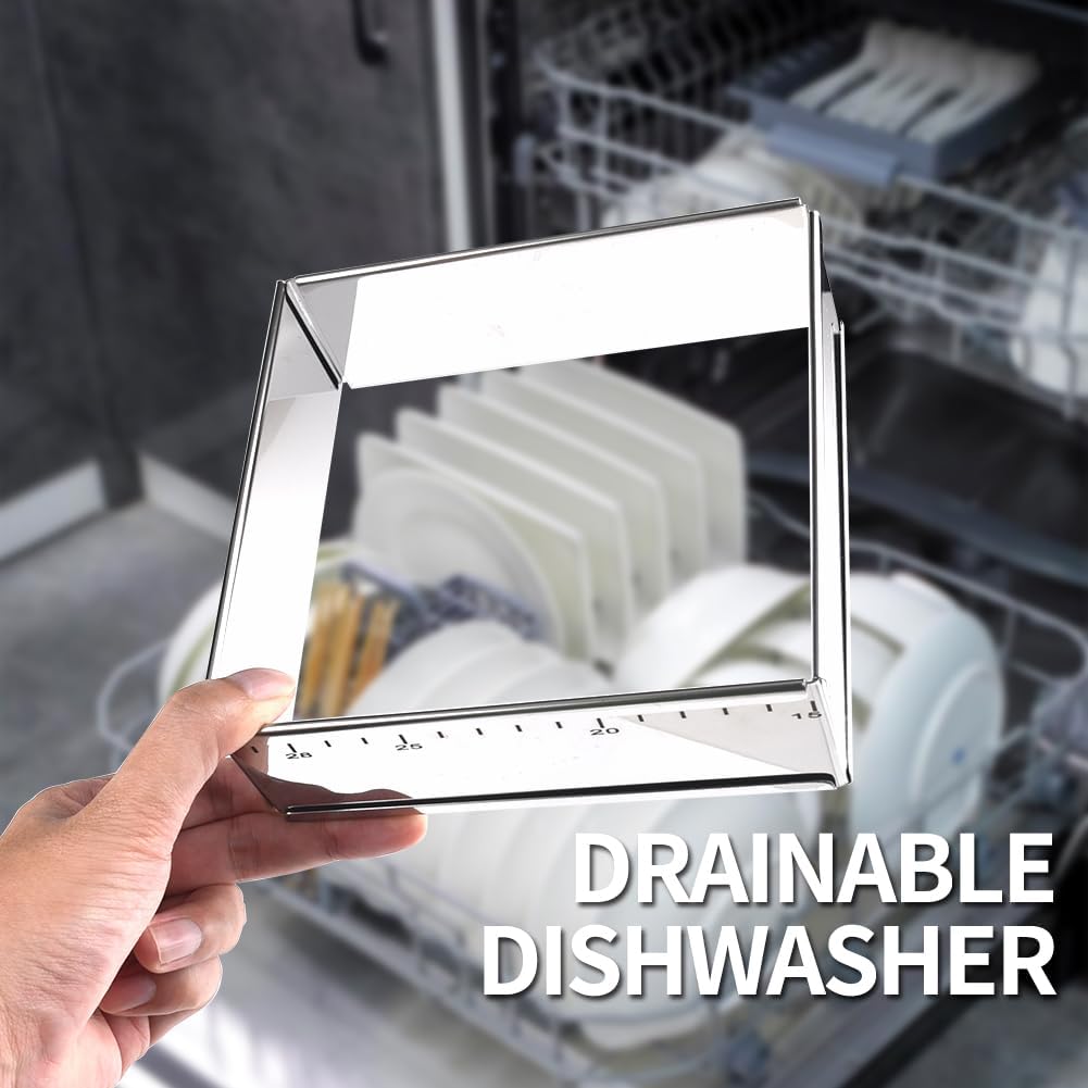 Guowall Stainless Steel Extensible Cake Ring Mold Adjustable Square Shaped Mousse Ring Detachable Nonstick Cake Cutter for DIY Baking - 6in