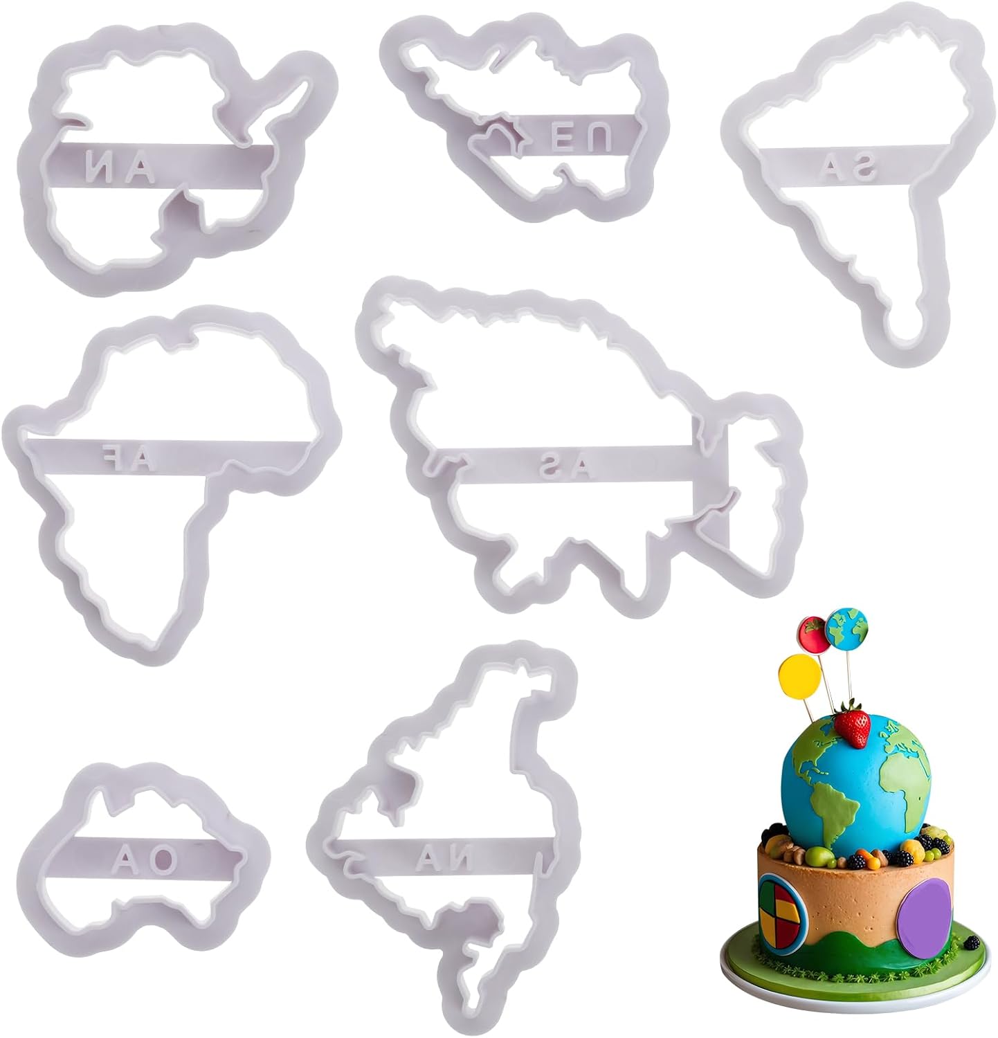 Molain 7 PCS World Map Shape Cookie Cutters, Cake Decorating Stencil, Seven Continents Shape Cookie Cutter Set, for Cake, Cookies, Cupcakes, Fondant, Pastry